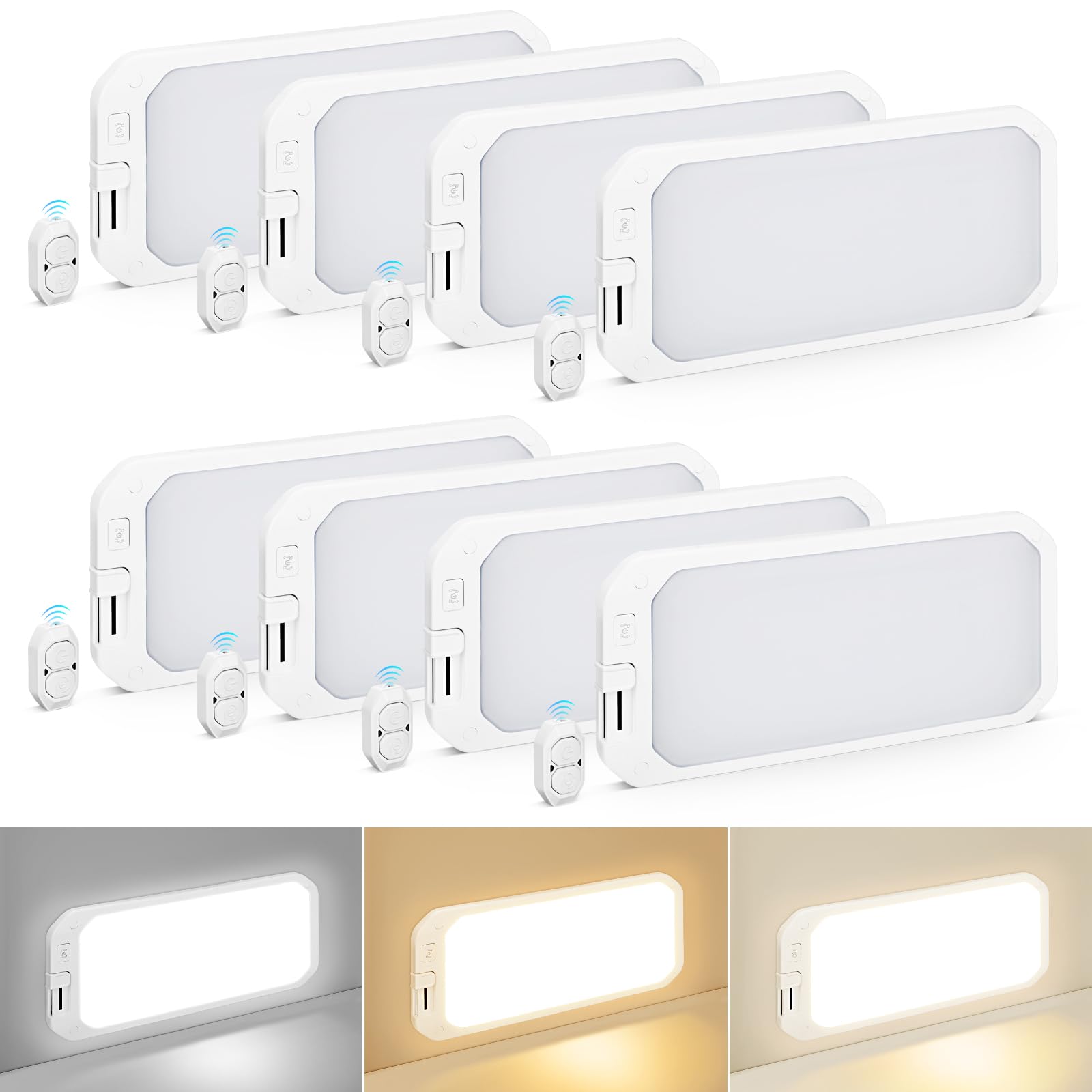 SKYJDM RV LED Interior Lights 1200LM, Dimmable 3000-6500K, 8 Pack, Remote Control, White, Model AC506-RO