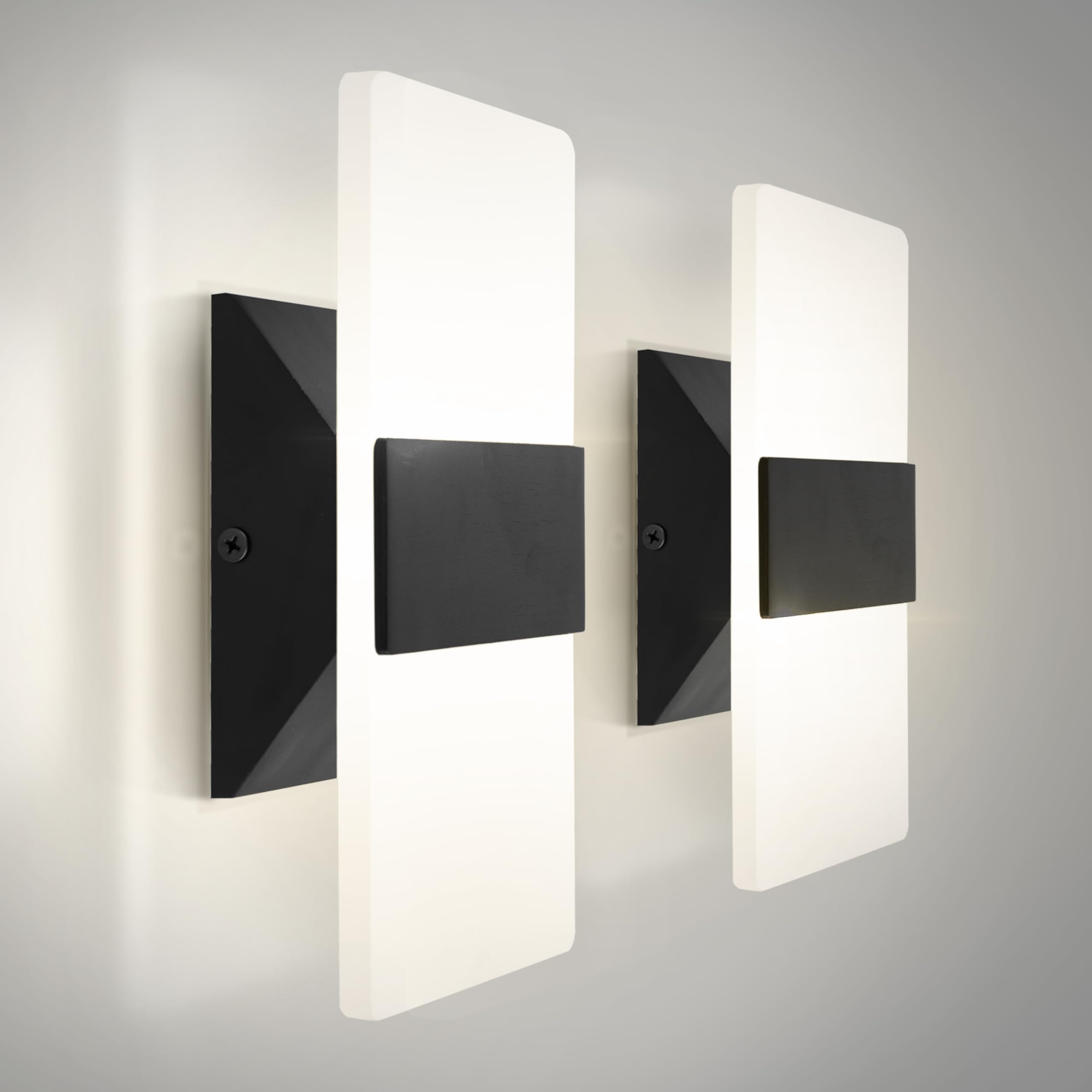 ASD 8 Inch LED Wall Sconce - Dimmable Acrylic Glass Light Fixture, 2 Pack, Matte Black, Model A-LWS12-8D10AC-BK-2p
