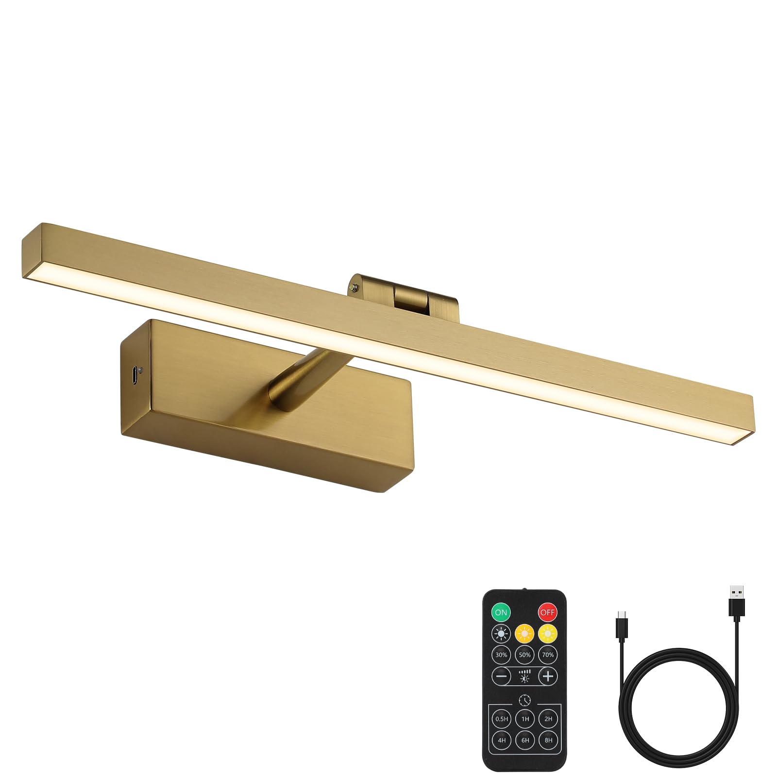 Joosenhouse Battery Operated Picture Light Wireless Gallery Light with Remote Control Rechargeable Wall Lights Brass 15.35'' Dim