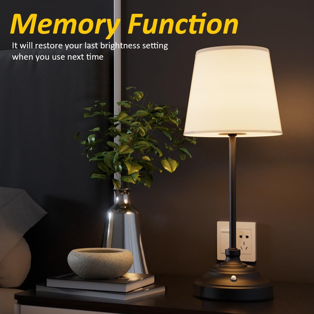 Aipsun Cordless Table Lamp, 6000Mah Rechargeable Battery Operated Desk Lamp,2 Packs Black Bedside Lamps For Night Stands, 3 Colo