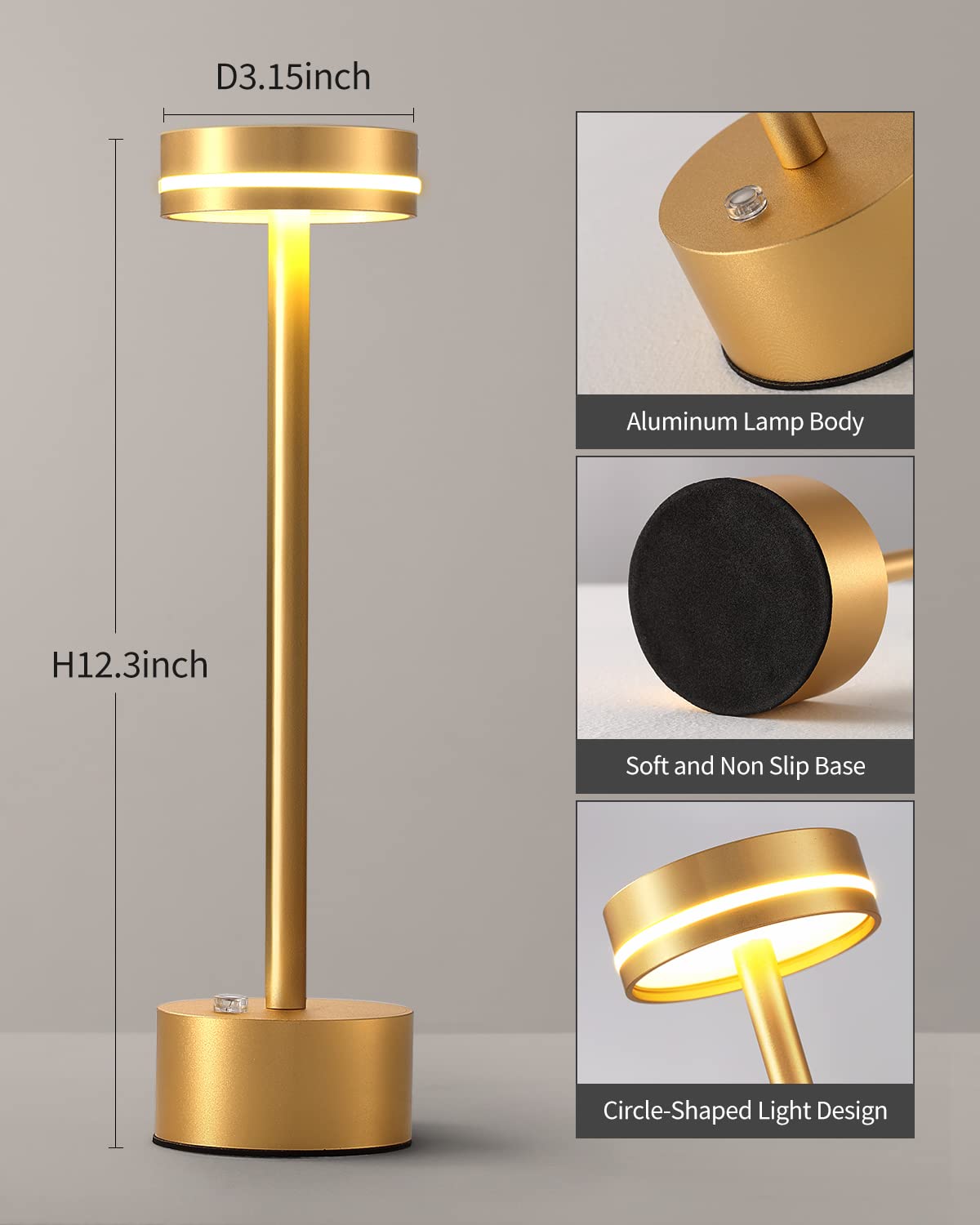 Pusu Table Lamps With Touch Control,Cordless Battery Operated Led Desk Lamp,3-Level Brightness Portable Lamp,For Living Room Off