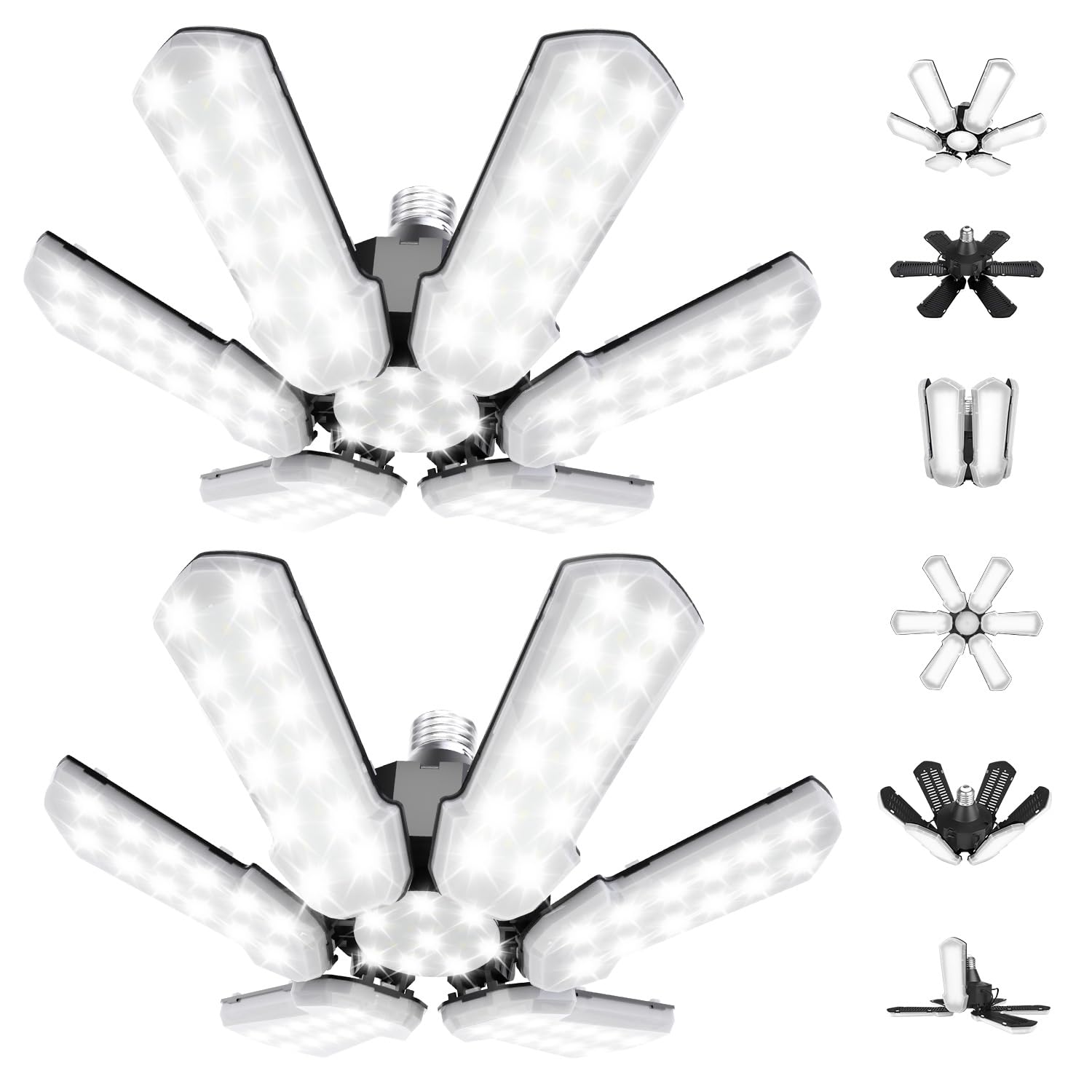 Kpbotl 150W Led Garage Lights 2-Pack, 6+1 Adjustable Panels, 15000Lm Daylight Ceiling