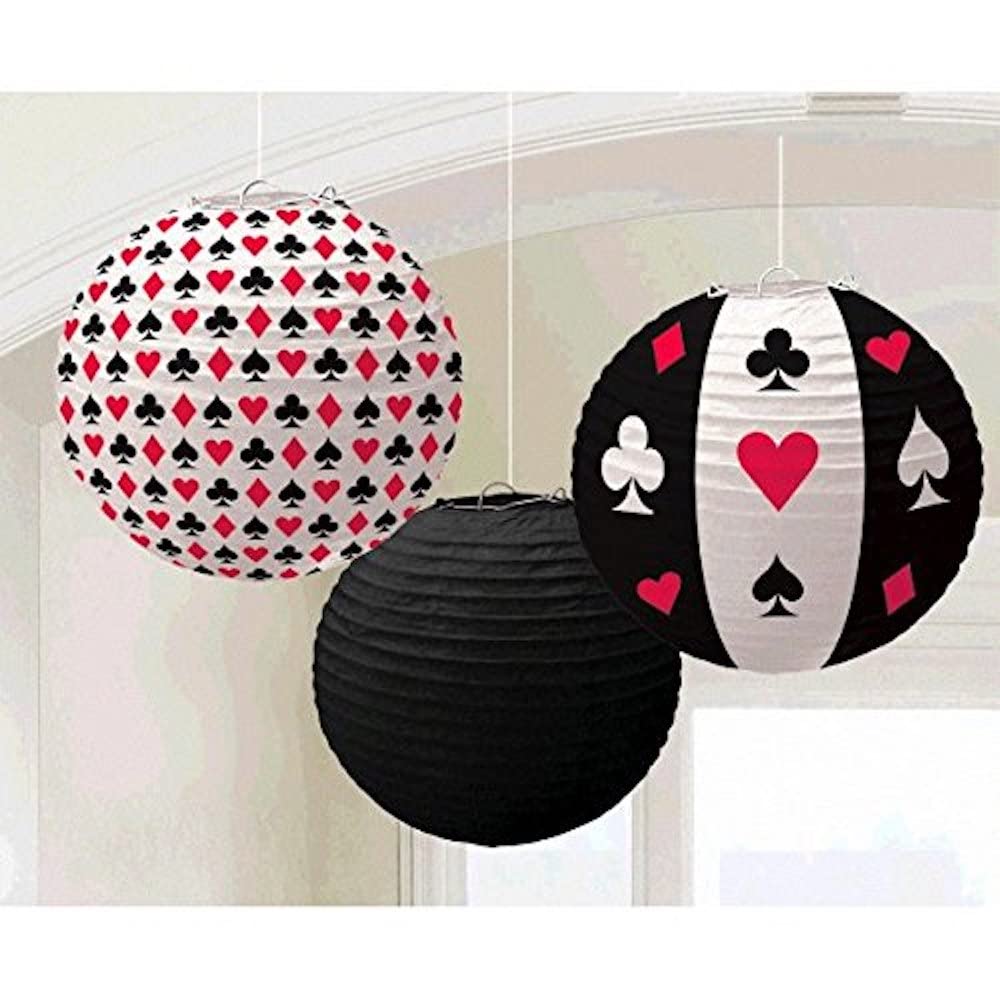Casino Round Printed Paper Party Lanterns, 9.5&quot;, 3 Ct.