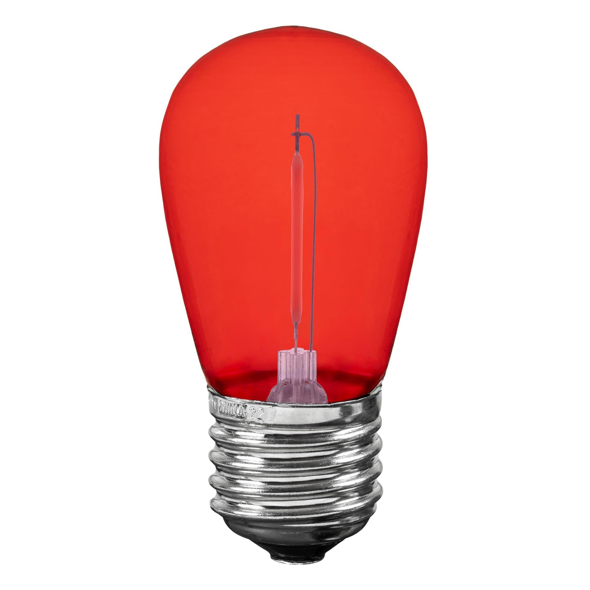 Novelty Lights S14 LED Outdoor String Light Replacement Bulbs, Shatterproof Plastic, 25 Pack, Red, E26 Base, 30,000-Hour Lifespan