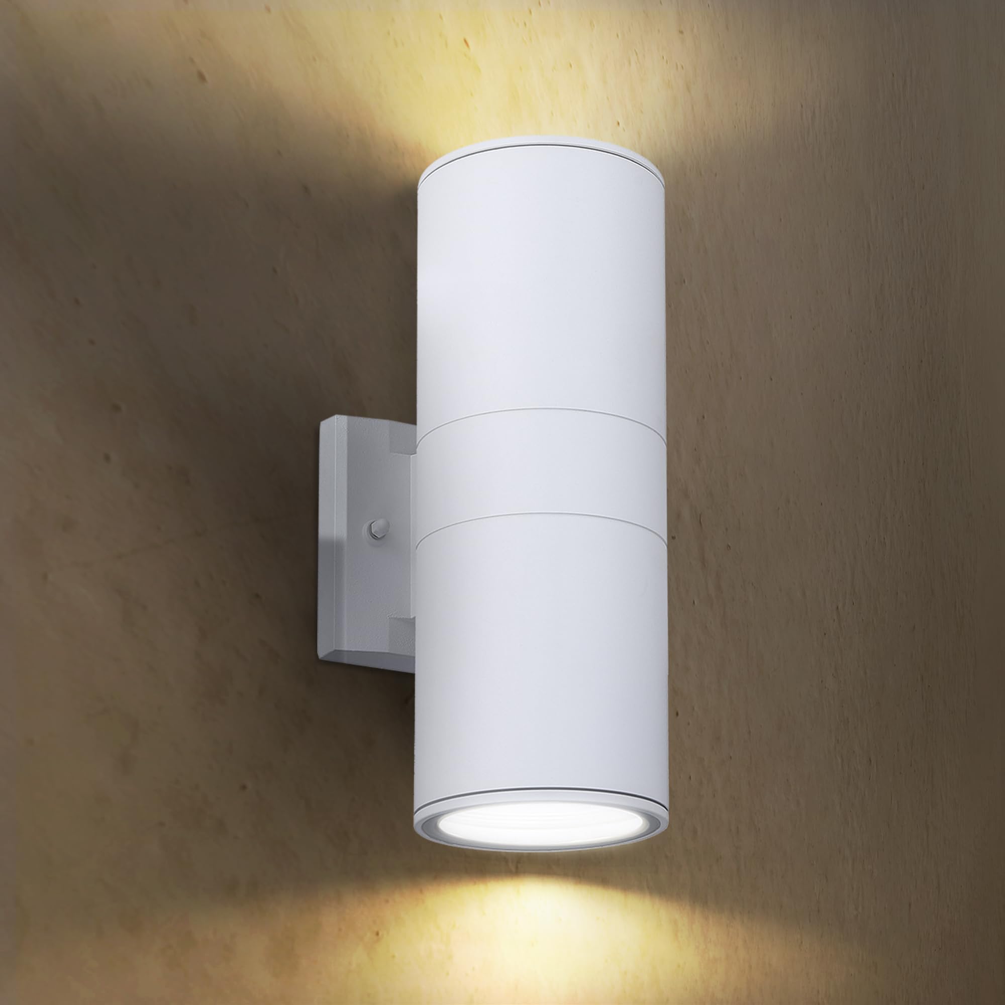 ASD Outdoor Wall Light Fixture | 2 Light Dusk to Dawn | E26 Bulb Socket | Round | White | Model A-OCLR-2A-WH