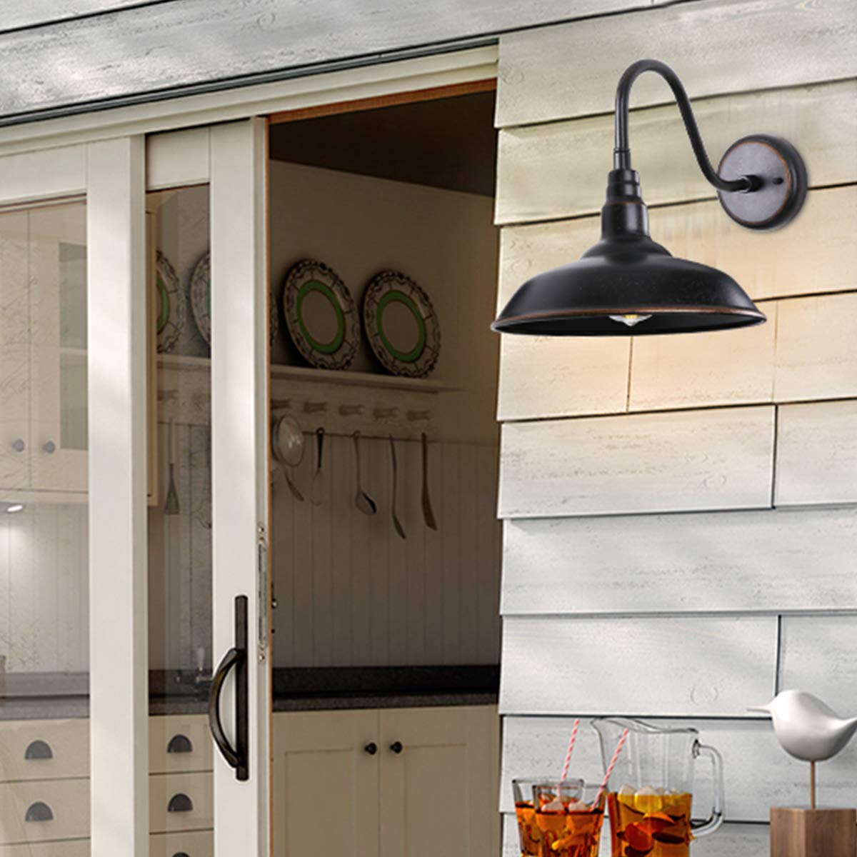 GOALPLUS Outdoor Gooseneck Barn Light, Waterproof Bronze, 14in Dome, Wall Sconce, Model LM2202-BR-2P, 2 Pack