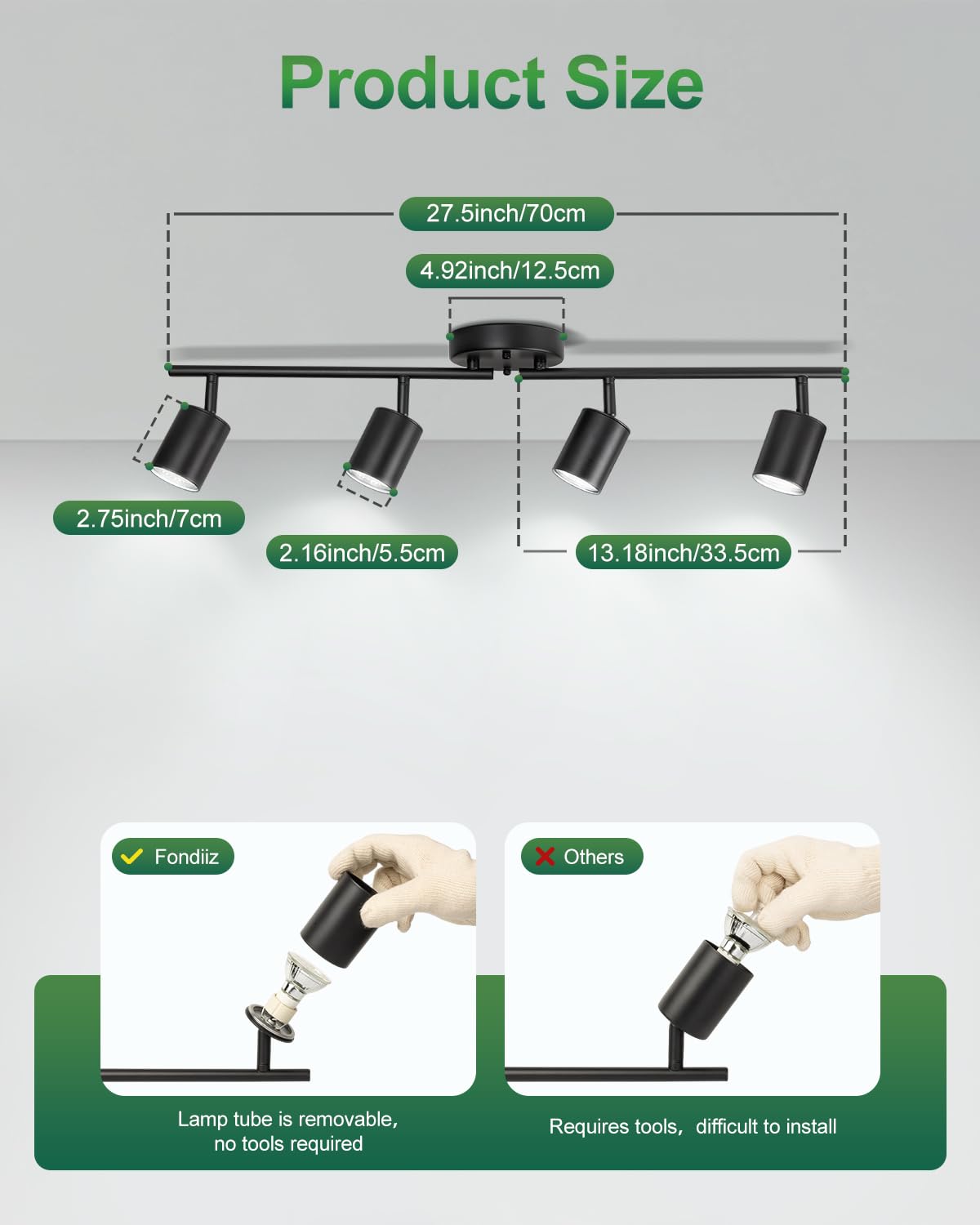 Fondiiz 4 Ways Track Lighting  Rotatable Heads Tracks Light  Track Lightings Fixtures Ceiling With Foldable Arms  Modern Black Tracks Light For Kitchen  Living Room  Hallway(Bulbs Not Included)