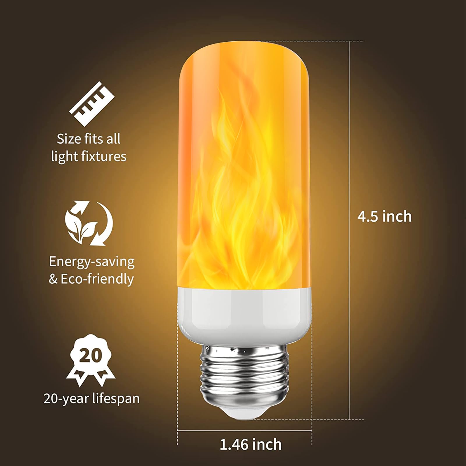 Morsatie Led Flame Light Bulbs - 4 Modes, E26, Flickering, Gravity Sensor - 4 Pack For Halloween,