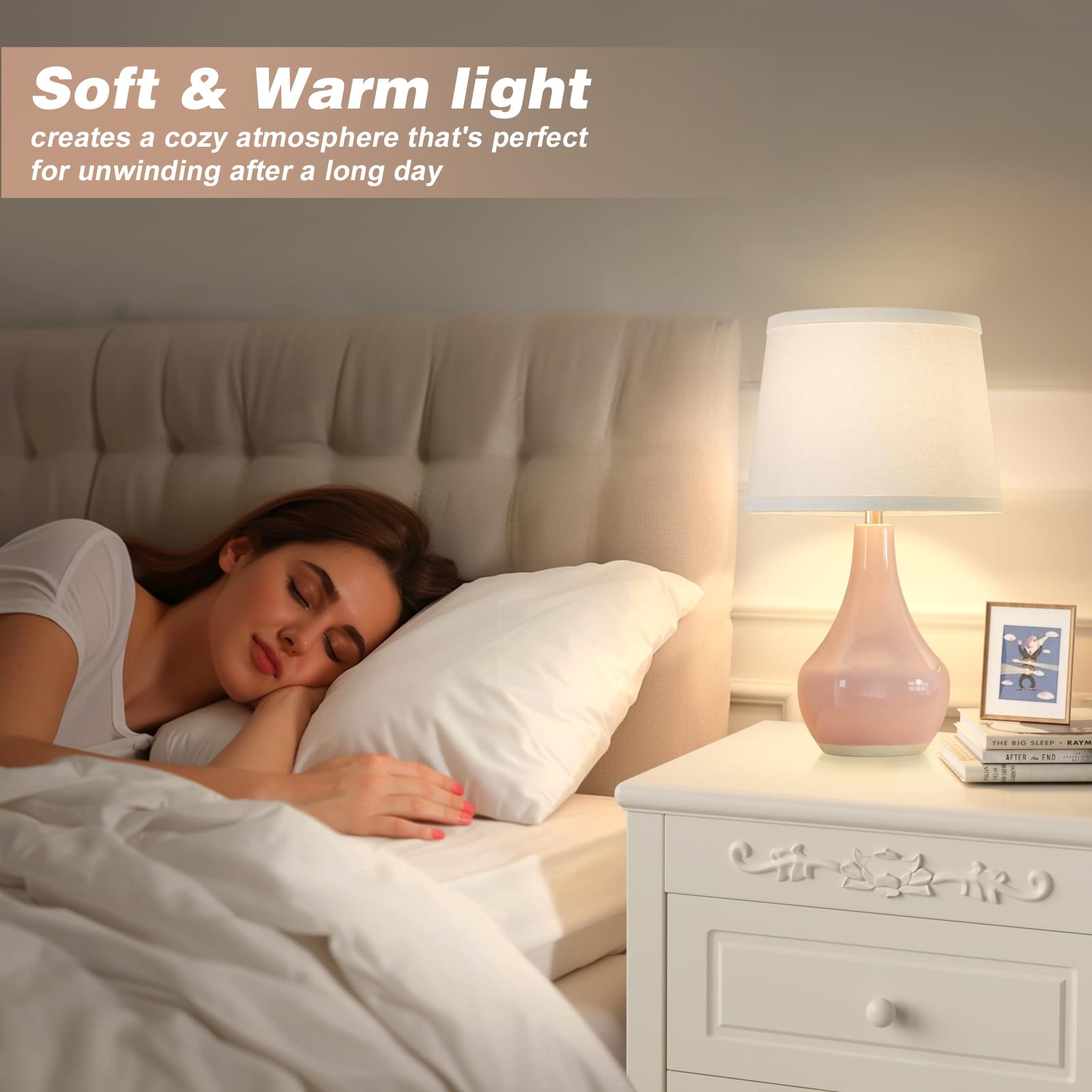 Seealle Modern Pink Table Lamps Set of 2 - 19.4" Bedside Lamps for Girls Room with Rocker Switch