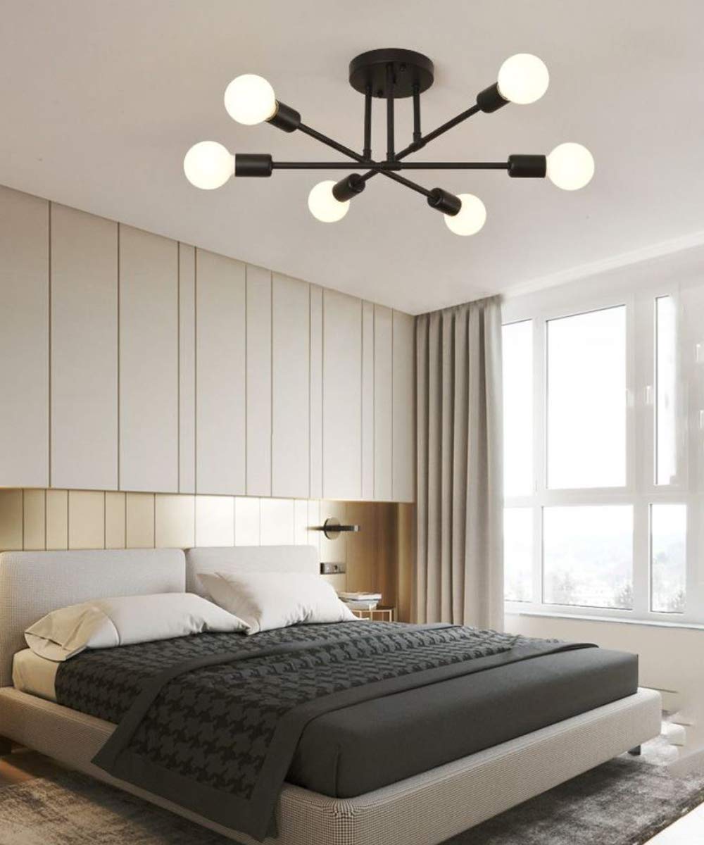 Dellemade Modern Sputnik Chandelier, 6-Light Ceiling Light, 6 Led Light Bulbs Included For Bedroom,Dining Room,Kitchen,Office (B