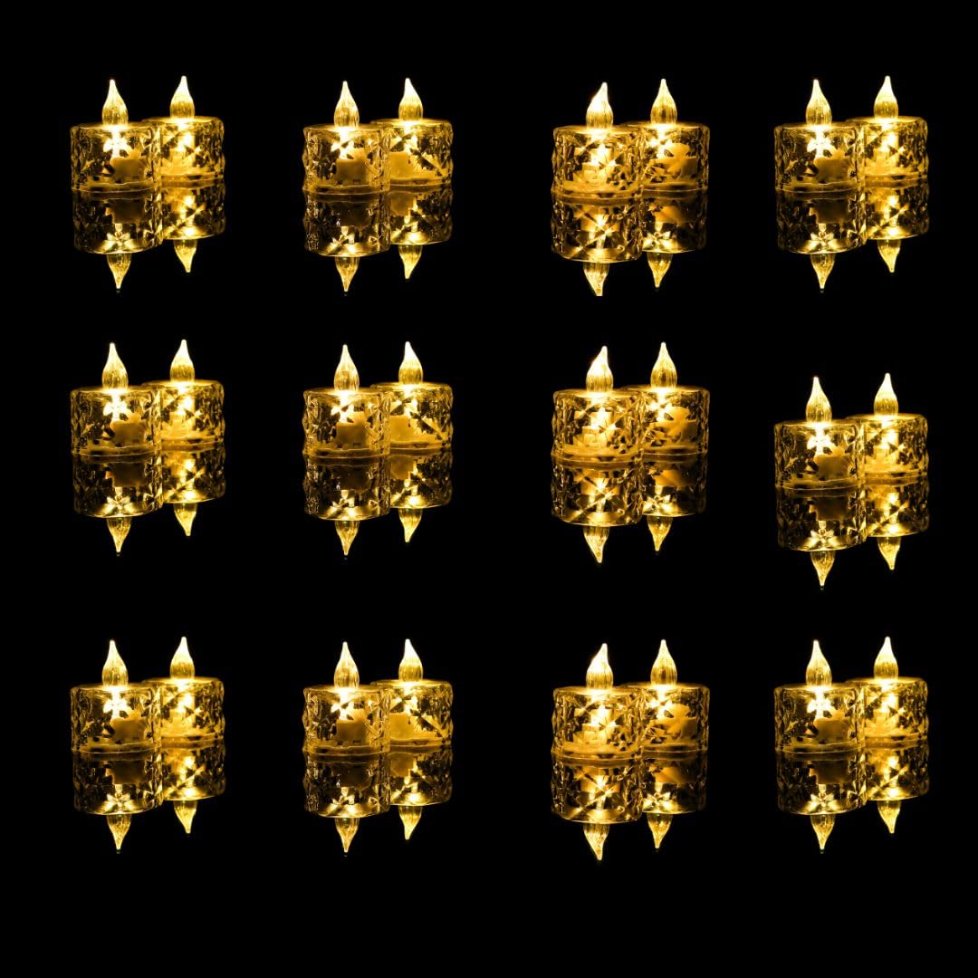 SATYAM KRAFT 24 Pcs Flameless and Smokeless Decorative Crystal Candles Transparent Acrylic Led Tea Light Candle for Gifting, Roo