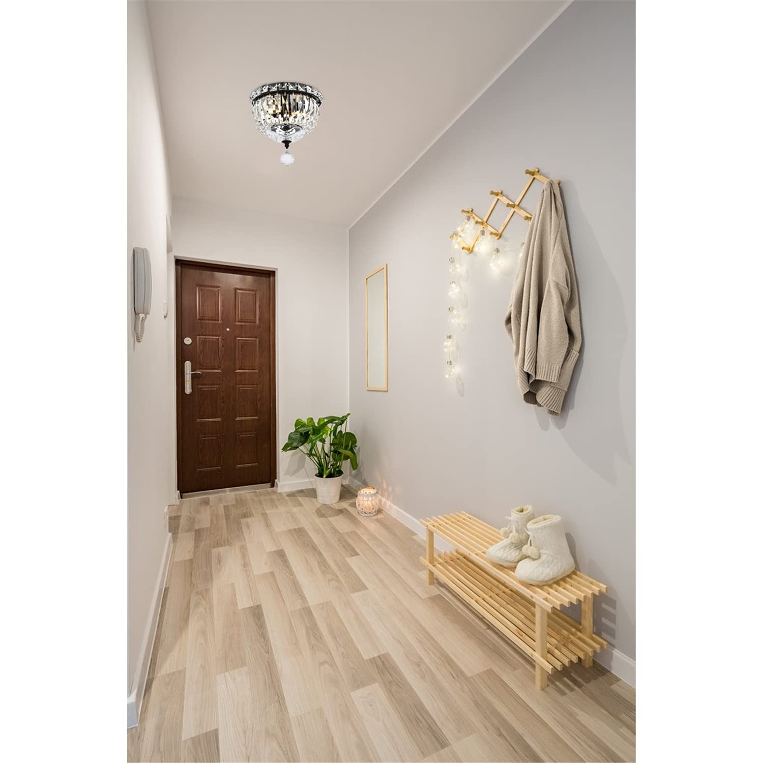 Elegant Lighting Tranquil 8&quot; Black Metal And Crystal Flush Mount Ceiling Light Fixture