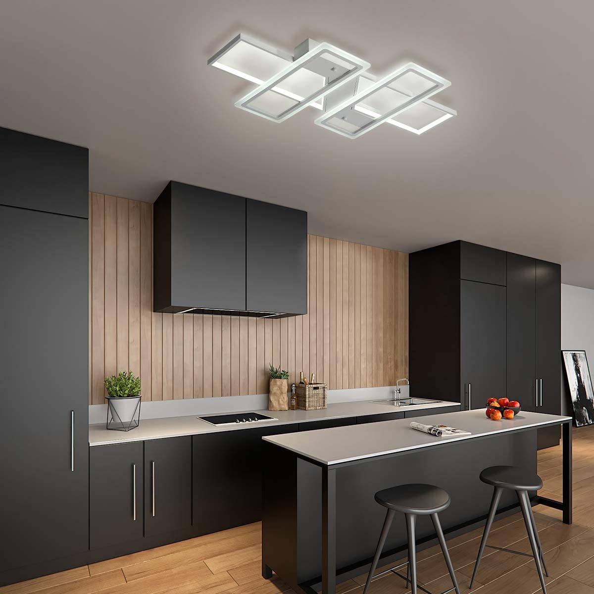 Jaycomey Led Ceiling Lamp With 4 Squares, White Acrylic Modern Flush Mount Ceiling Light Fixture For Living Room, Bedroom, Kitch