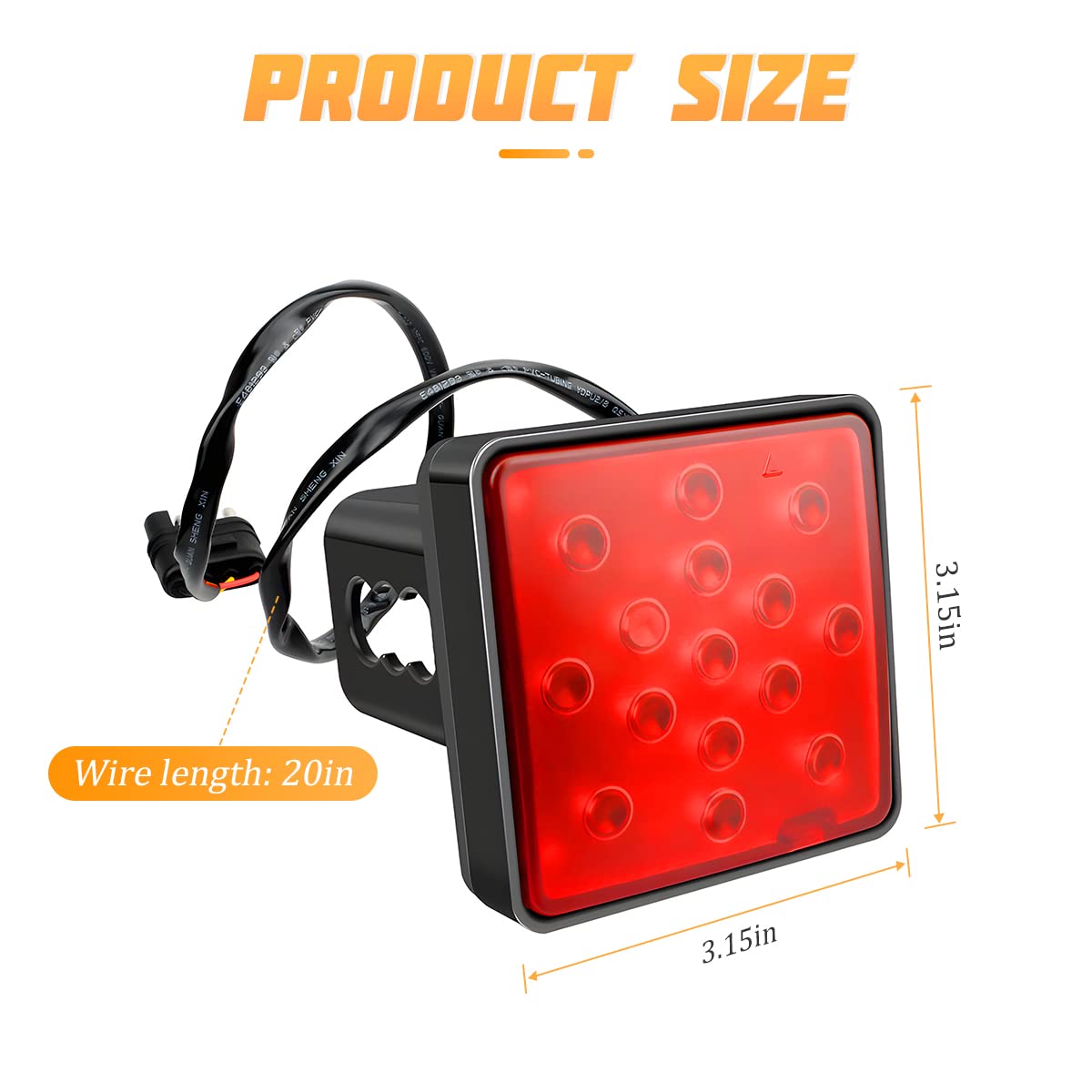 15 Led Red Lens Brake Light Trailer Hitch Cover, Universal Fit 2&quot; Receiver, Super Bright Smoked Lens Square Tail Light, Car Exterior Accessories For Towing Truck Suv Rv (Red Lens Red Light)