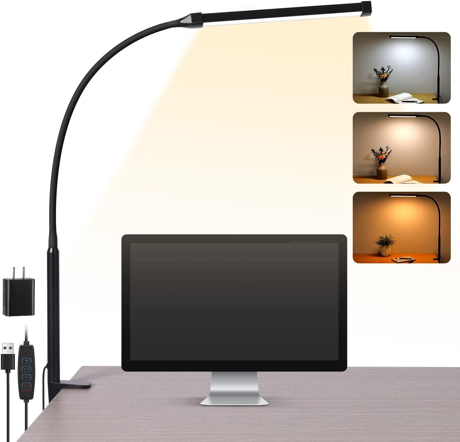 Voncerus Led Desk Lamp With Clamp, Eye-Caring Clip On Lights For Home Office, 3 Modes 10 Brightness, Long Flexible Gooseneck, Me