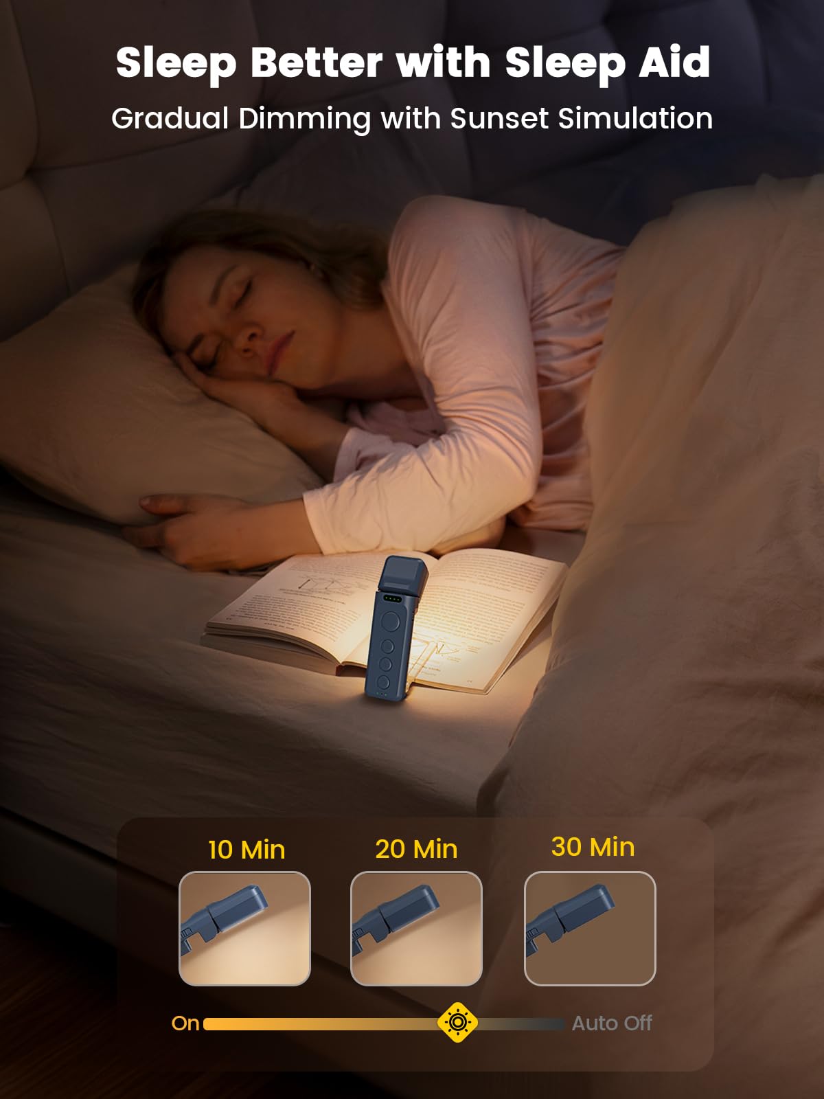 Glocusent Book Light, Reading Light with Sleep Aid & Timer, 5 Brightness & 3-Color Expertise Book Light for Reading in Bed, USB-