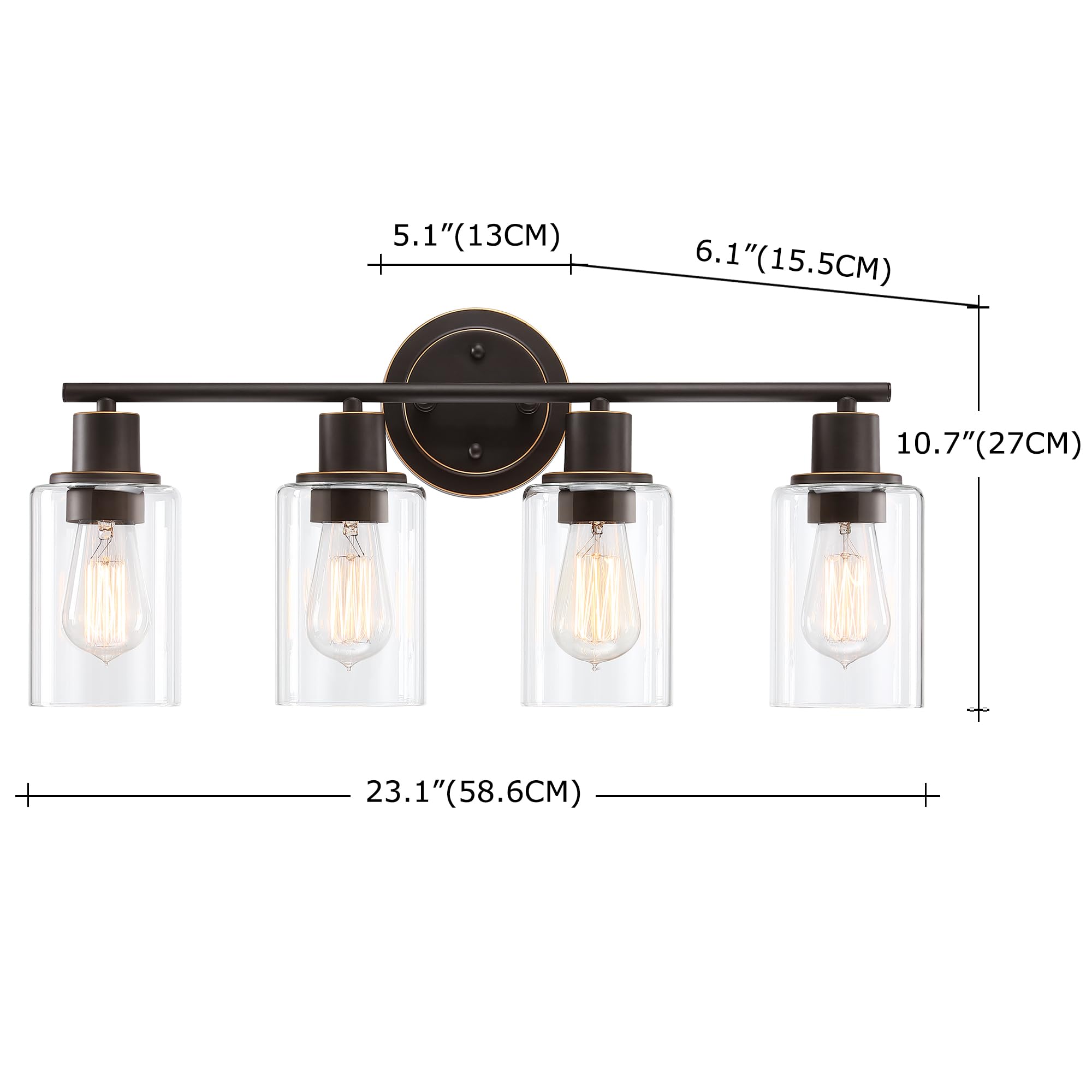 Faymart 4-Light Bathroom Light Fixture, Oil Rubbed Bronze, Glass & Metal, Model 748327231379