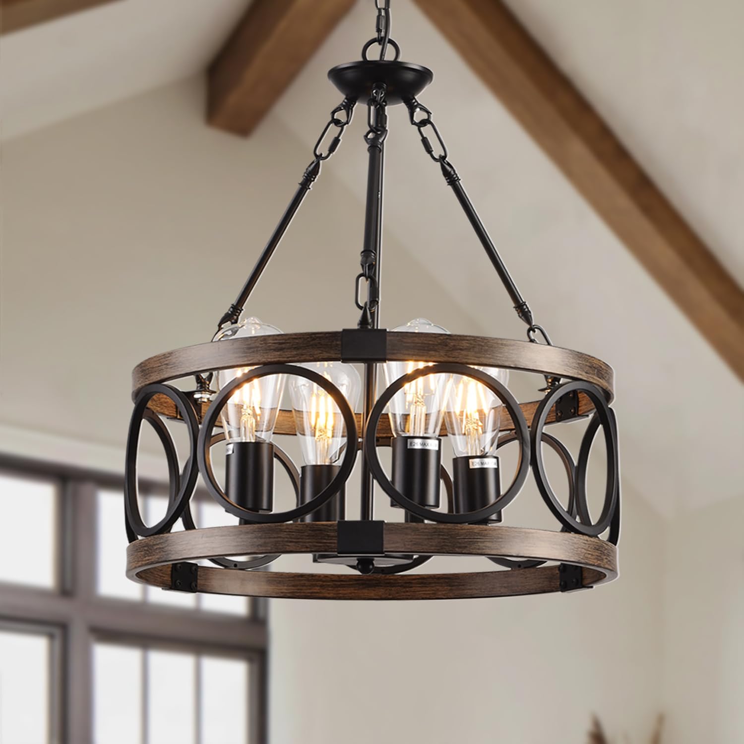 Shiandar Light Fixtures Ceiling Mount Kitchen, 4 Light Black Semi Flush Mount Ceiling Light Fixture,Modern Dining Room Chandelier Over Table,Vintage Farmhouse Chandelier For Dining Room