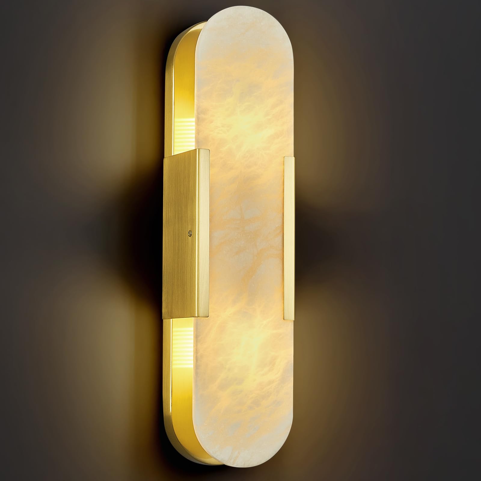 PNJXSRJH Natural Alabaster Wall Sconces, Modern Marble Gold Wall Sconce 20 inch Indoor Wall Lighting for Bedroom Bathroom Living