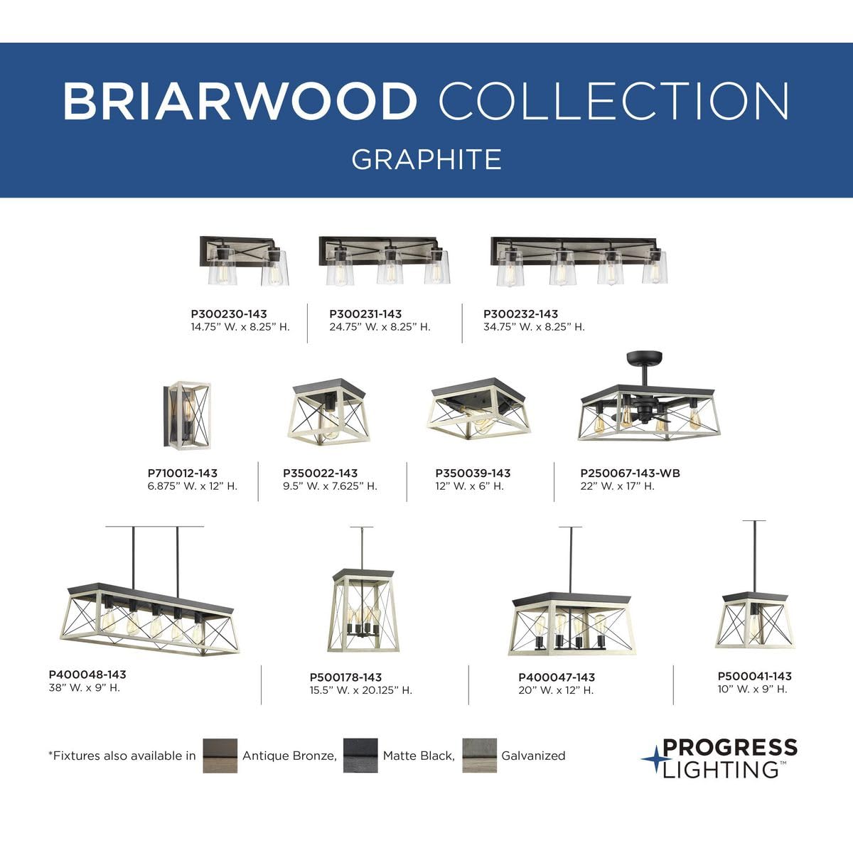 Progress Lighting Briarwood Collection One-Light Farmhouse Flush Mount Ceiling Light, Alloy Steel, Two Light, Graphite, Model P350022-143