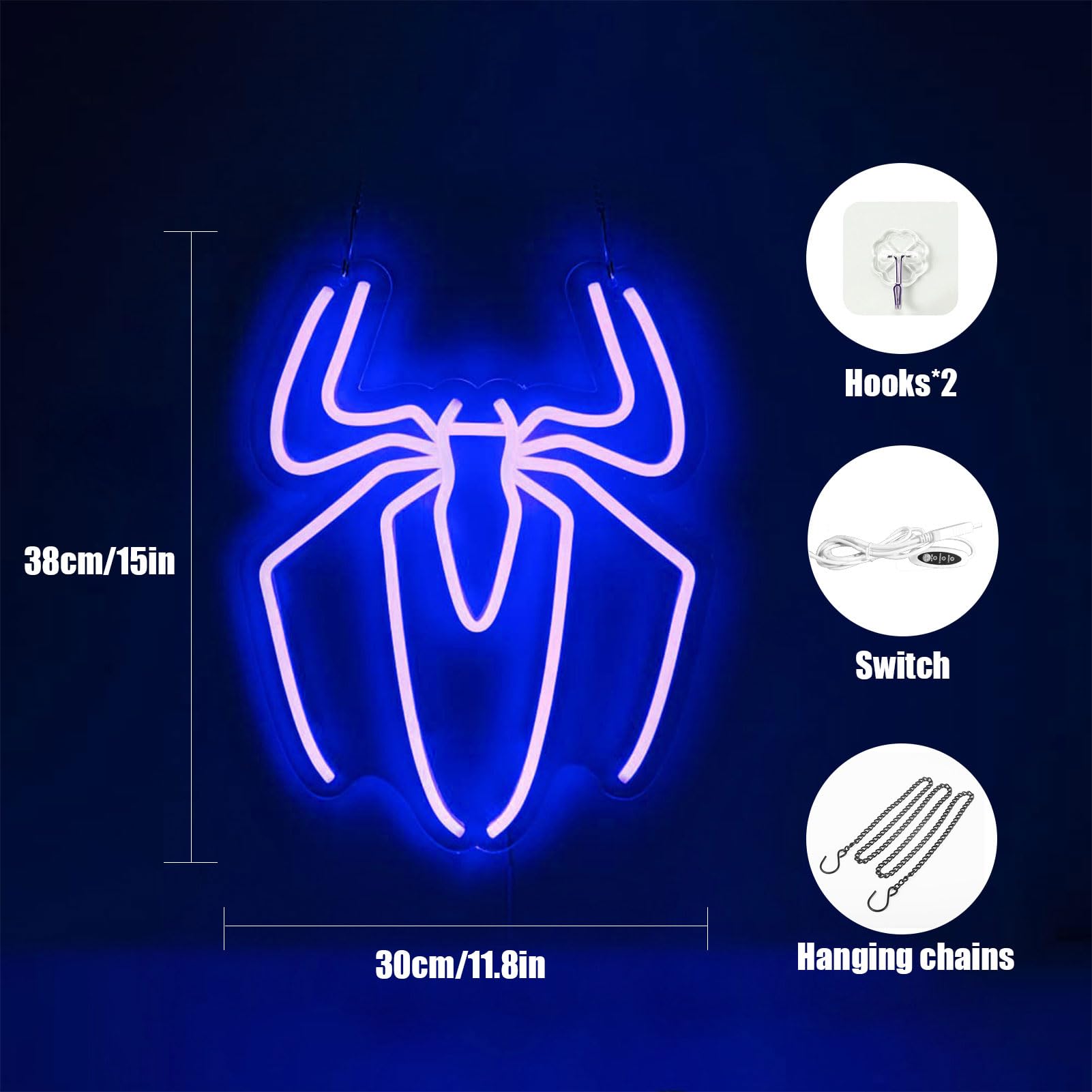 Spiderman Neon Sign Spider Lamp - 3 Levels Of Brightness - Usb Powered - Perfect For Kids,Girls, Boys - Happy Birthday - Halloween Decor Led Neon Signs - Cactus Jack Neon Sign For Bedroom(Blue)