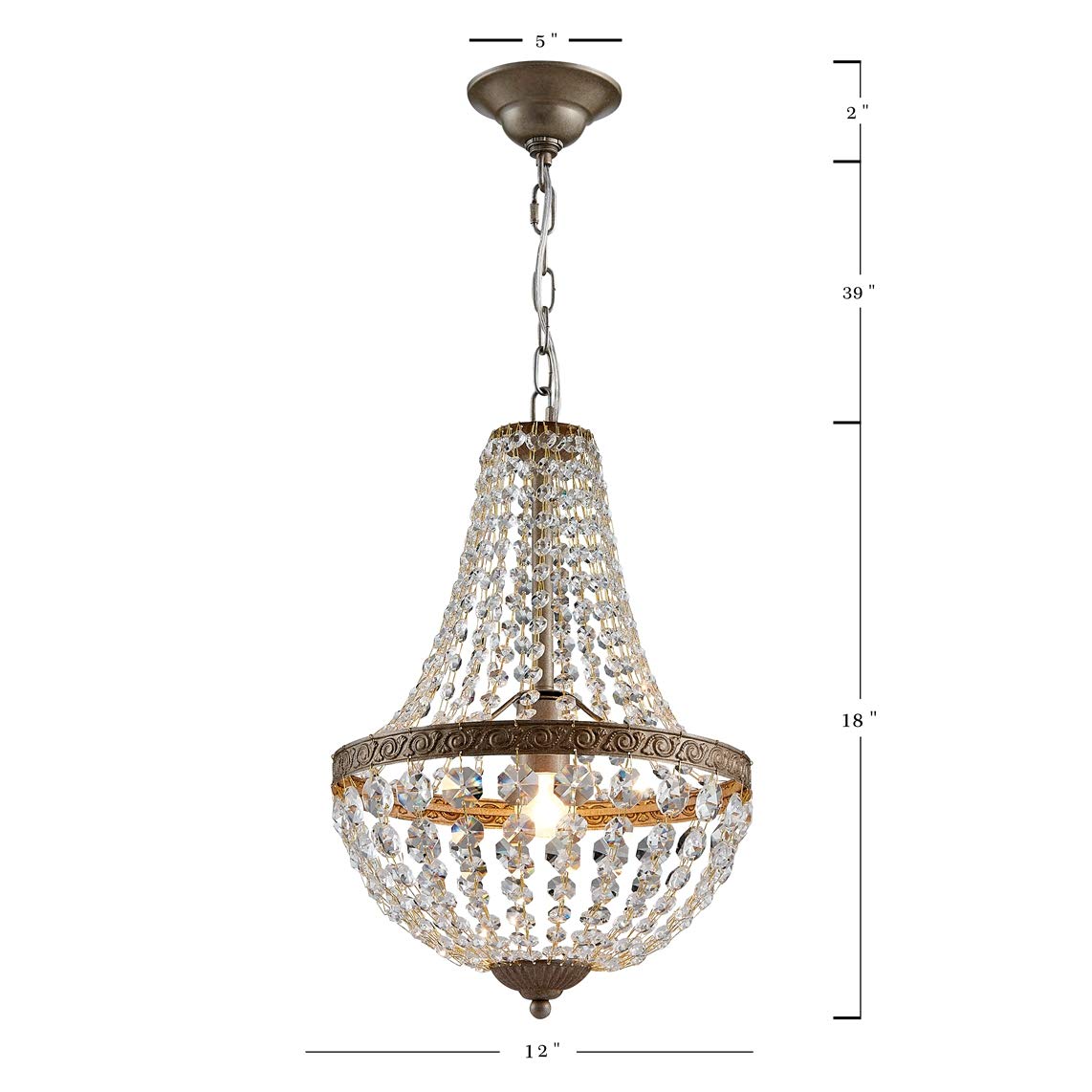 Bestier French Empire Antique Silver Finish Farmhouse Crystal Pendant Chandelier Lighting Led Ceiling Light Fixture Lamp Dining