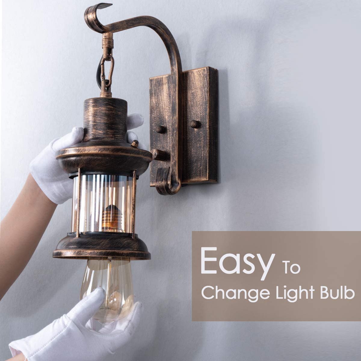 Yisuro Rustic Wall Light Fixtures, 2-in-1 Installation, Oil Rubbed Bronze, Vintage Glass Shade, 2 Pack, Model T-THBDDC2011