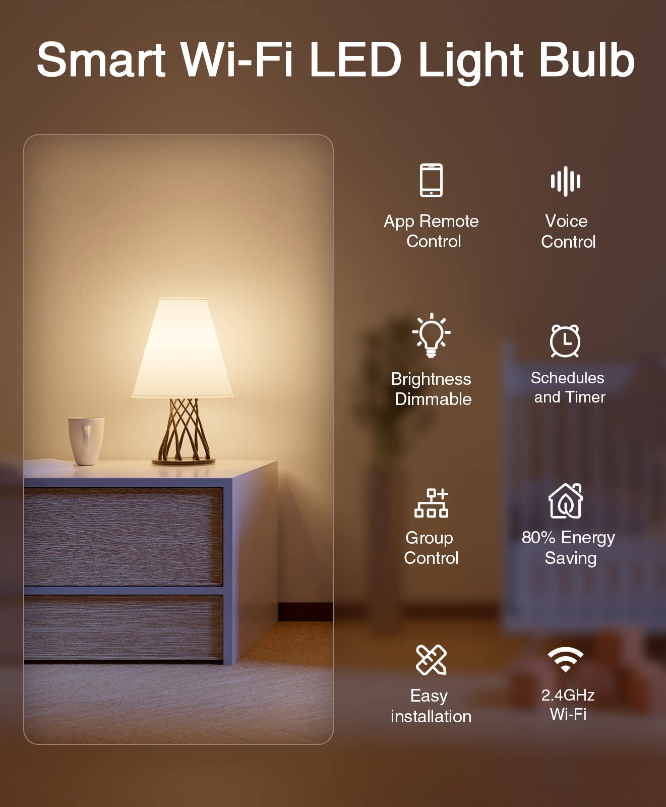 GHome Smart Light Bulbs, E26 A19 LED Smart Home Lighting Bulb Works with Alexa & Google Home, 2700K Warm White, 800 LM 8W Dimmab