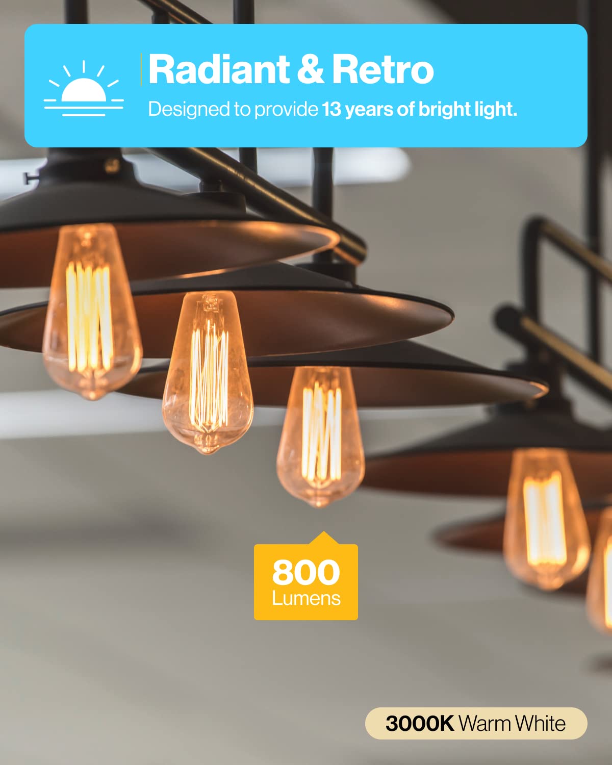 Sunco 12 Pack 60W Vintage Led Edison Bulbs Equivalent 8.5W Cri92 800 Lumens, Dimmable St64 Filament 3000K Warm White E26 Medium
