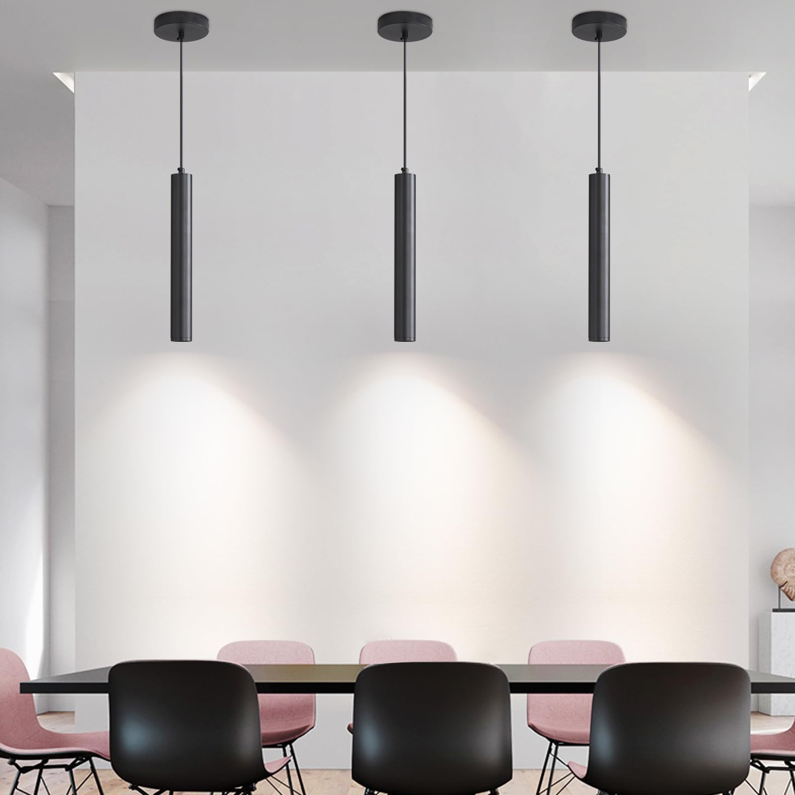 3 Pack Black Pendant Lights For Kitchen Island  Modern Minimalist Linear Hanging Light Fixtures  3 Color 3000K/4500K/6500K  Ceiling Pendant Lighting For Dining Room  Bedroom  Hallway  Bedside