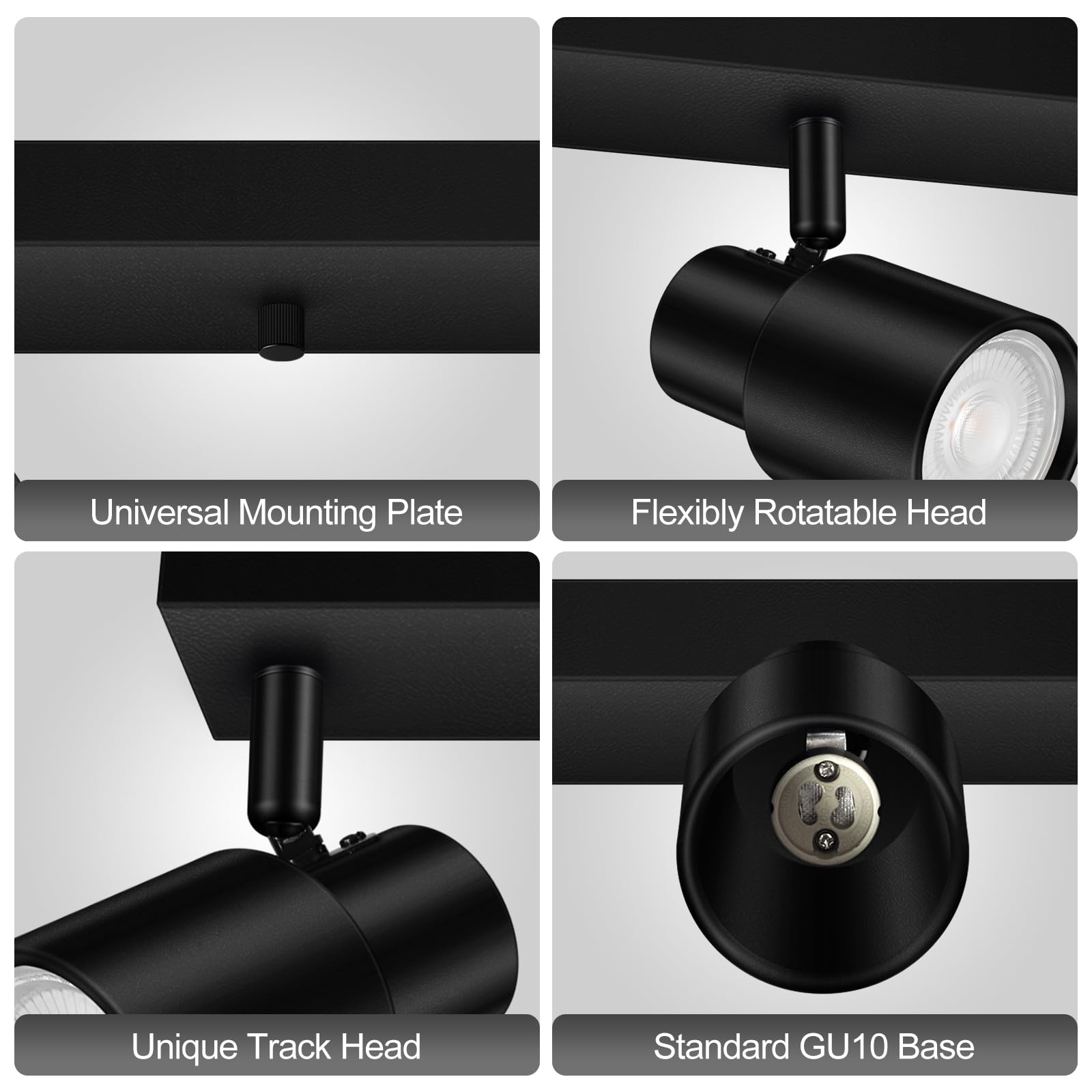 Track Lighting Plug In, 23'' Led Track Lighting Fixtures Ceiling, Black 4 Way Spotlight, Rotatable Track Head, Plug In Ceiling L