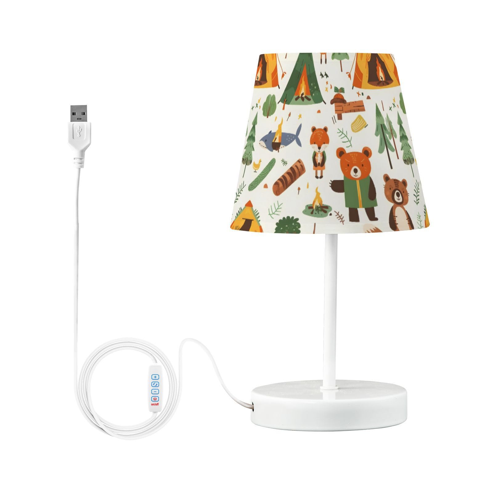 BOENLE Bedside Lamp Animals Camping Woodland Table Lamp Bedroom LED Nightstand Desk Lamp Lampshade for Sleeping Living Room Dorm