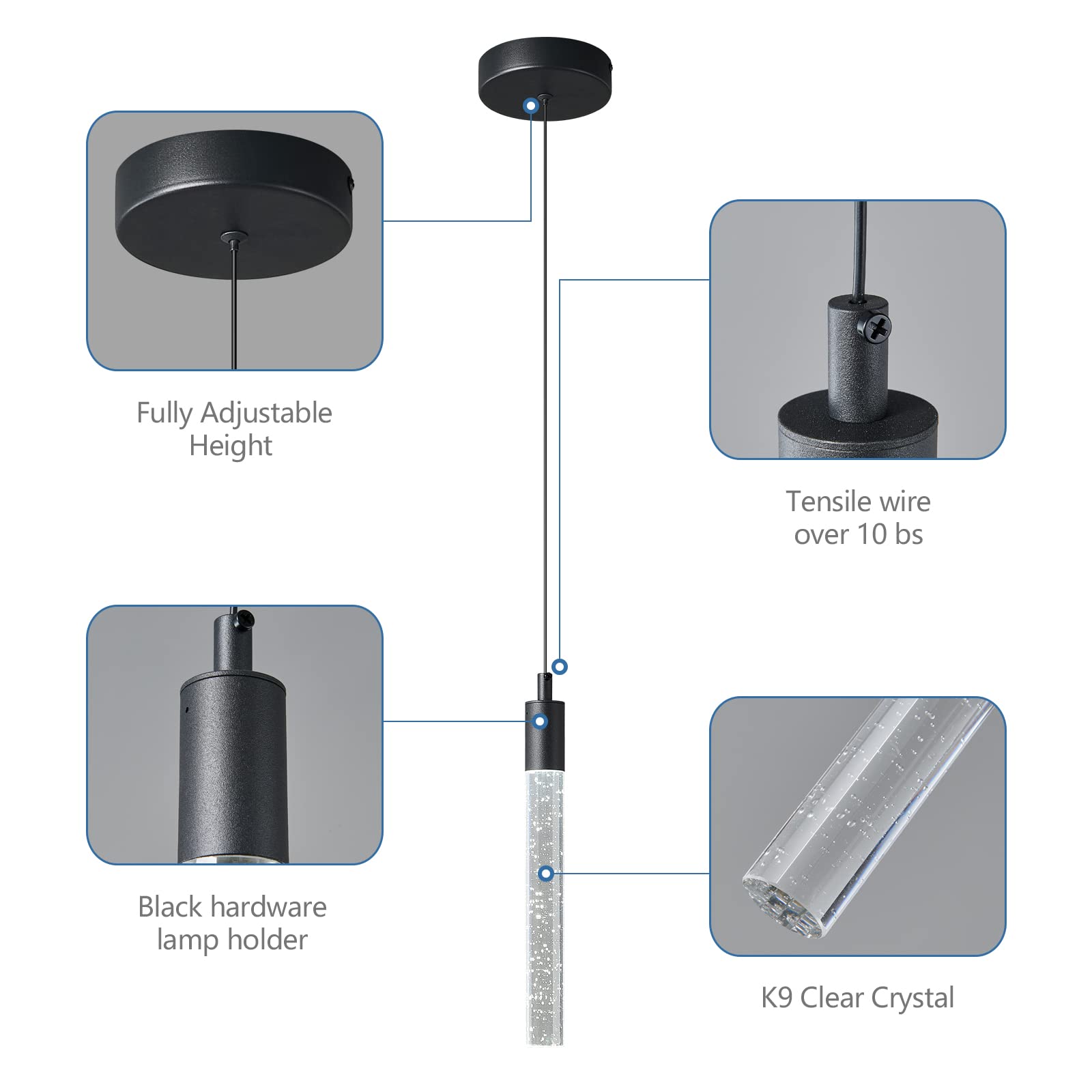 zhllmq Modern Kitchen Island Pendant Light Dimmable LED 3-Pack Black Aluminum
