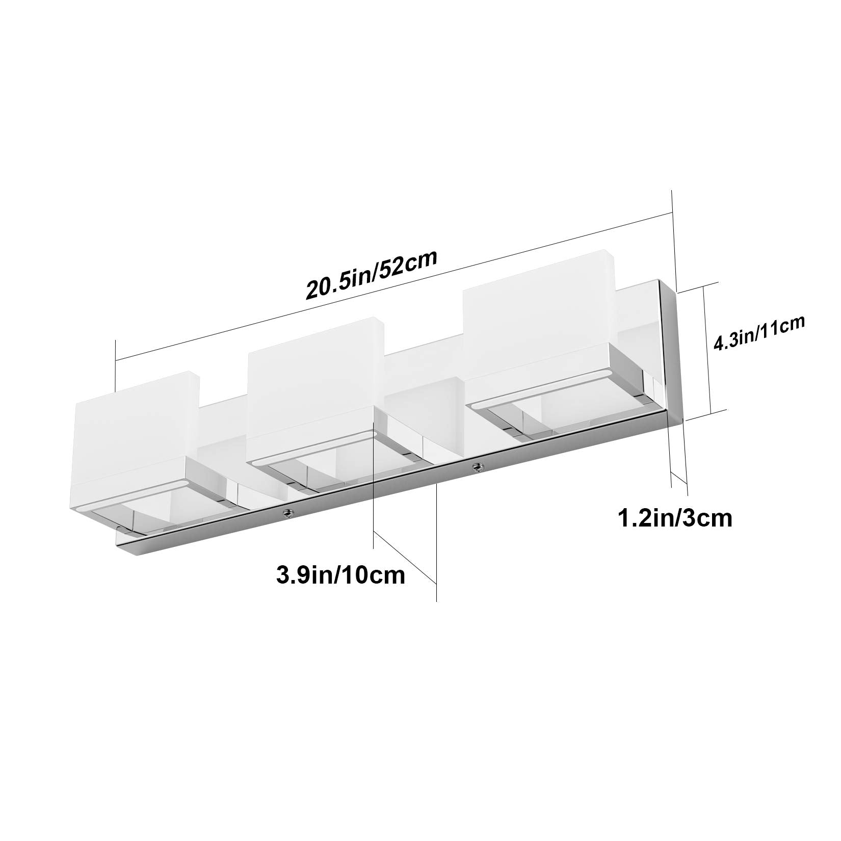 Tipace LED Vanity Light, 3 Lights, Stainless Steel, Chrome, Model Ca-1103-3T, 6000K White Light for Bathroom Over Mirror