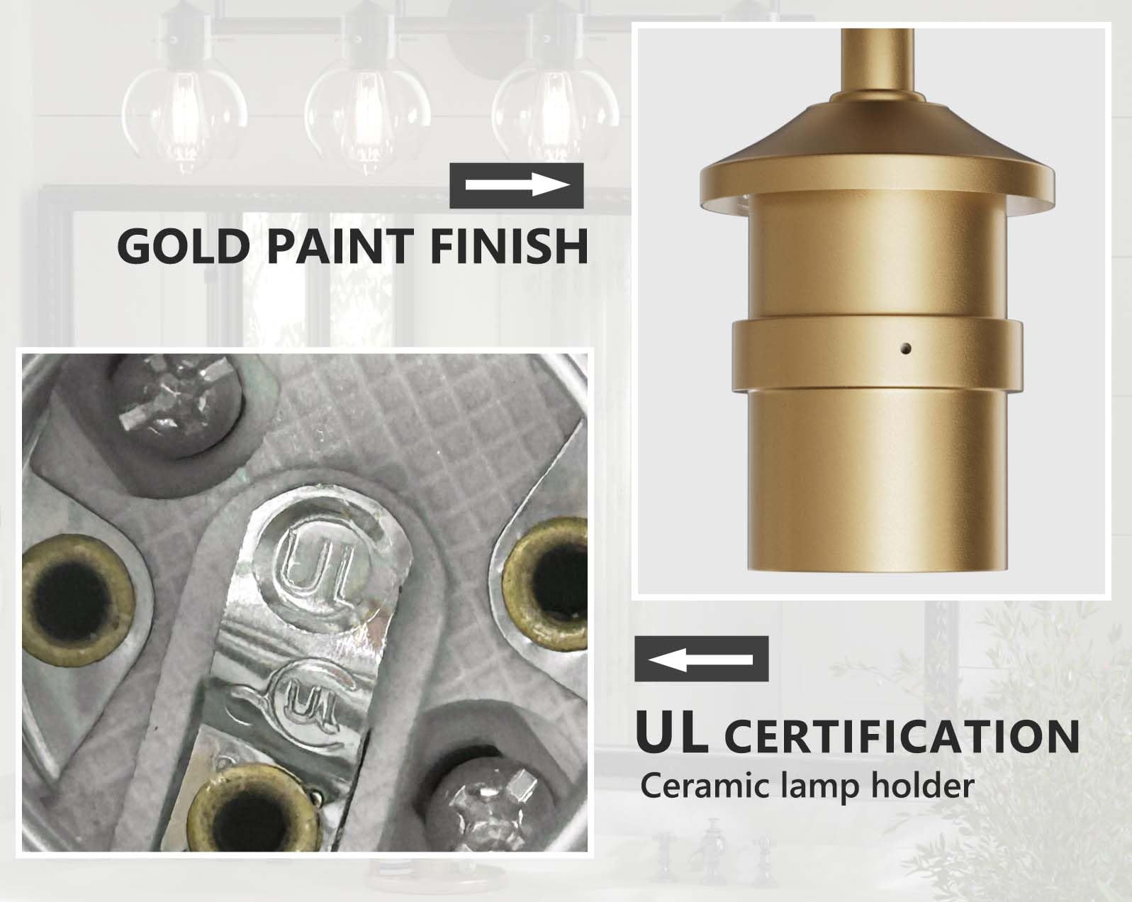 PRIMEPLUS Gold Vanity Light - 3 Light Bathroom Fixtures with Clear Globe Glass Shade, Model 2109-GD, Metal Sconces for Modern Decor