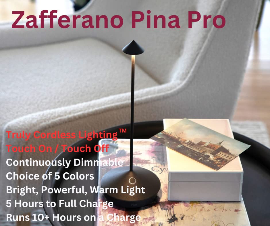 Zafferano Pina Pro Cordless LED Table Lamp (Rust) in Powder-Coated Aluminum, Touch Dimmable, Indoor Outdoor Use, Contact Chargin