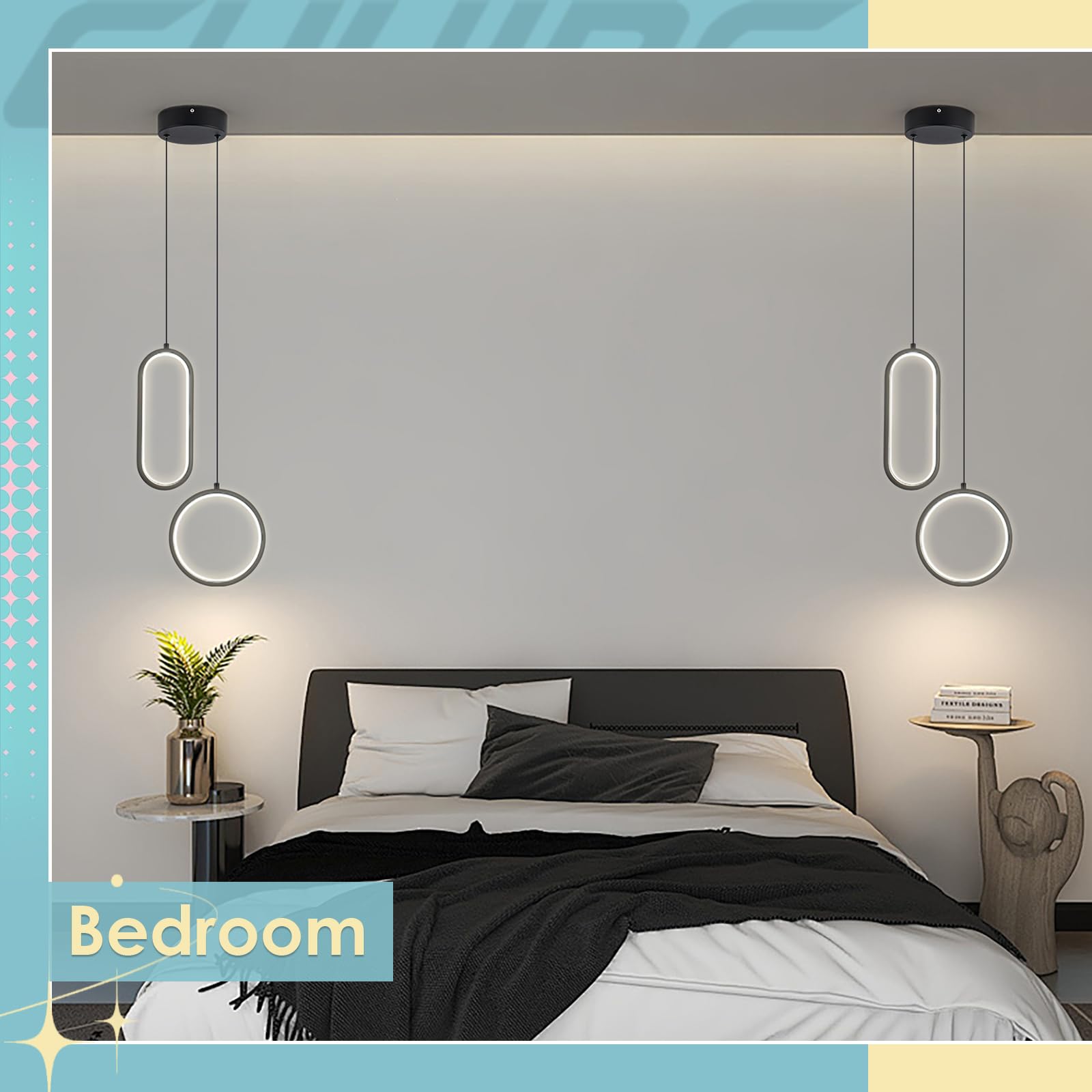 CHYING LED Pendant Light 2 Ring 24W Dimmable Metal Black CYD401-2RING-B-D