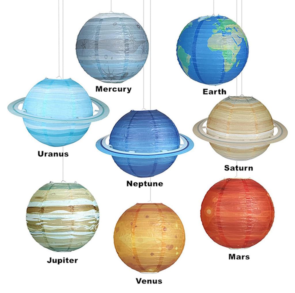 Kinteshun Folding Outer Space Planet Paper Lanterns Reusable Solar System Planets Hanging Lanterns Ornament Lamp Cover For Outer