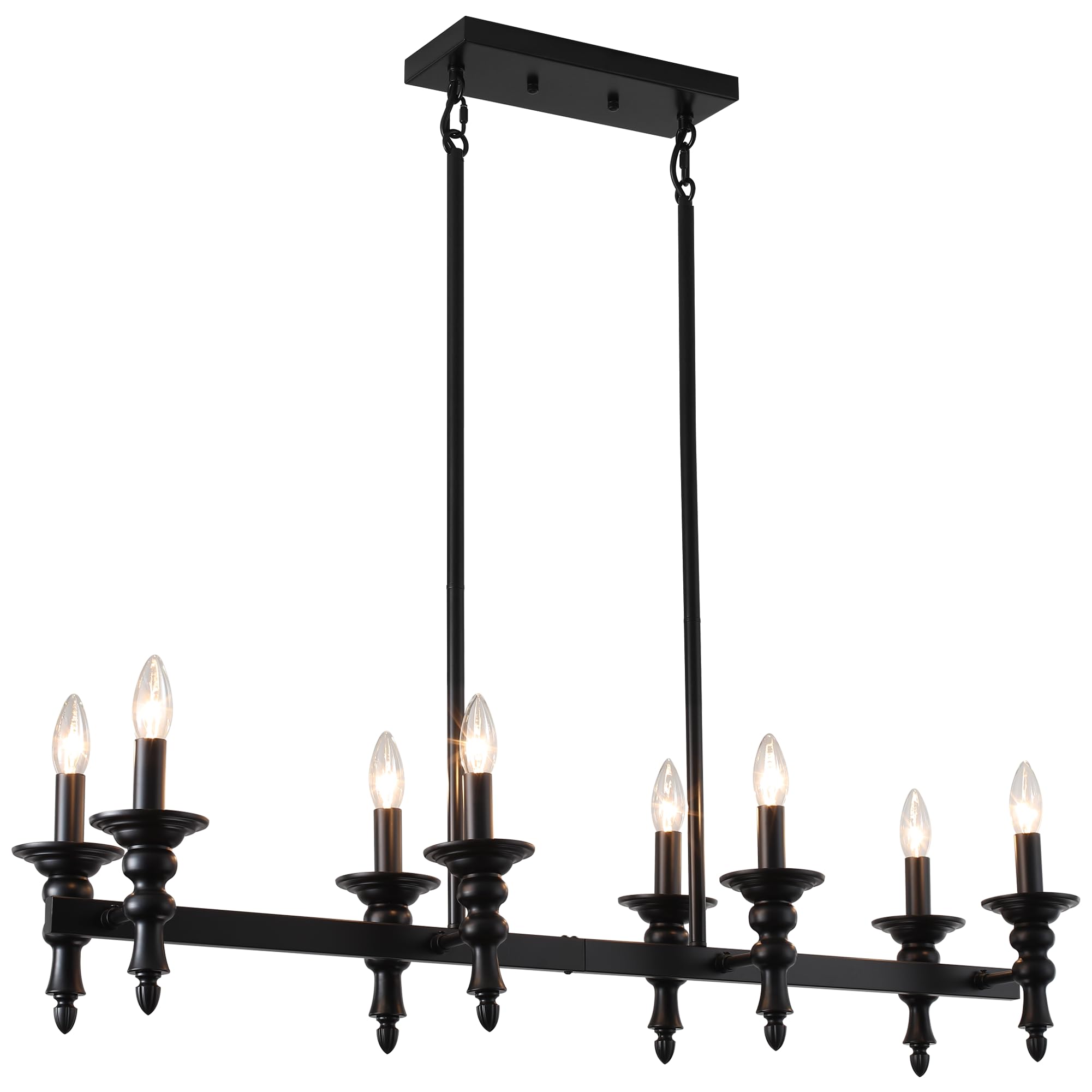 40 Black Kitchen Island Chandelier, 8-Light Linear Chandeliers for Dining Room, Farmhouse Dining Room Light Fixtures Over Tabl