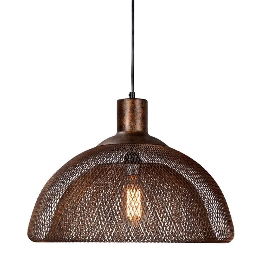 Kosas Home Polaris 18" Transitional Iron Mesh Pendant in Rustic Bronze