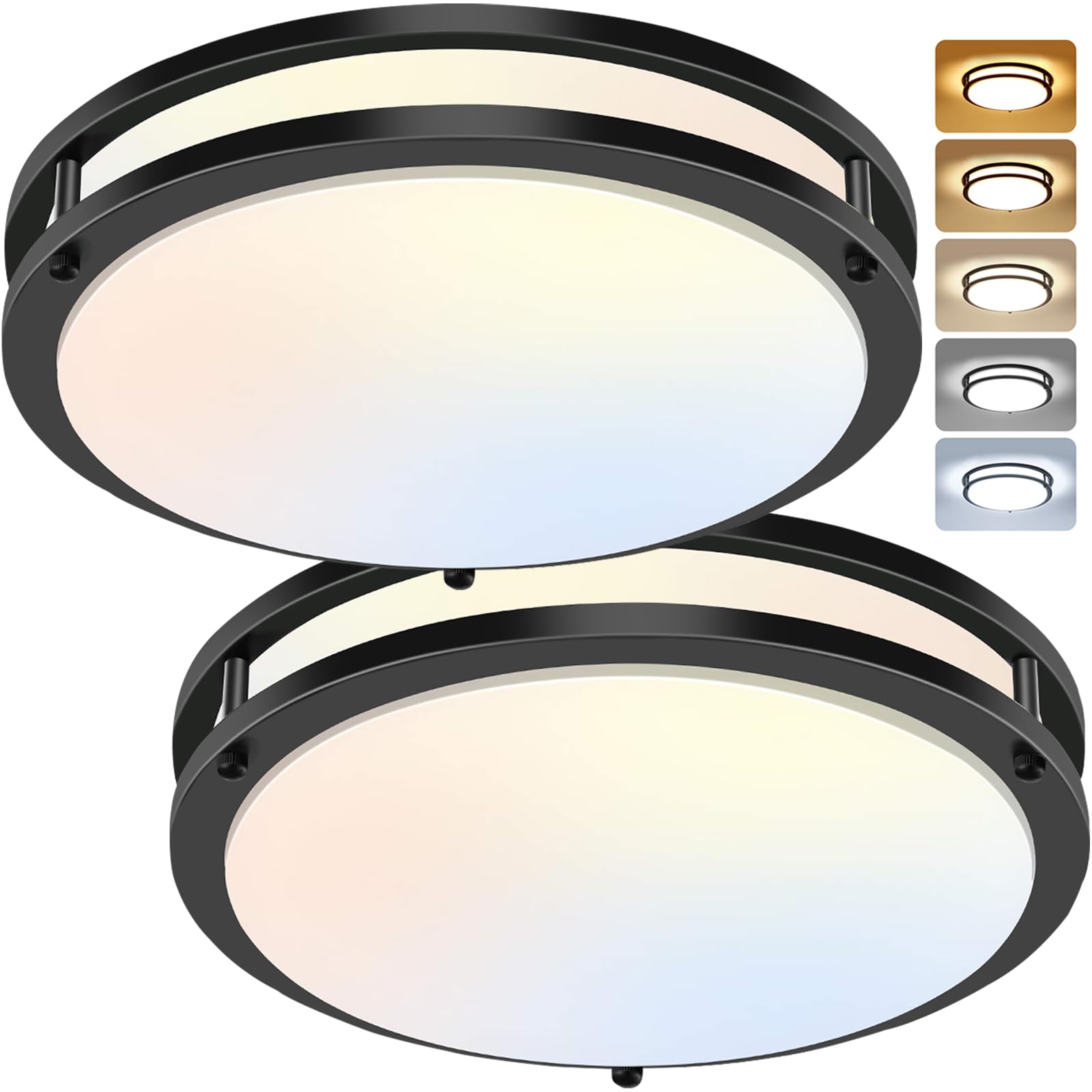 Gozig 12Inch 3800Lm Flush Mount Led Ceiling Light Fixtures, 36W, Black, Dimmable, Color Temperature Changeable, Suitable For Kitchen, Bathroom, Bedroom, Living Room, Dining Room