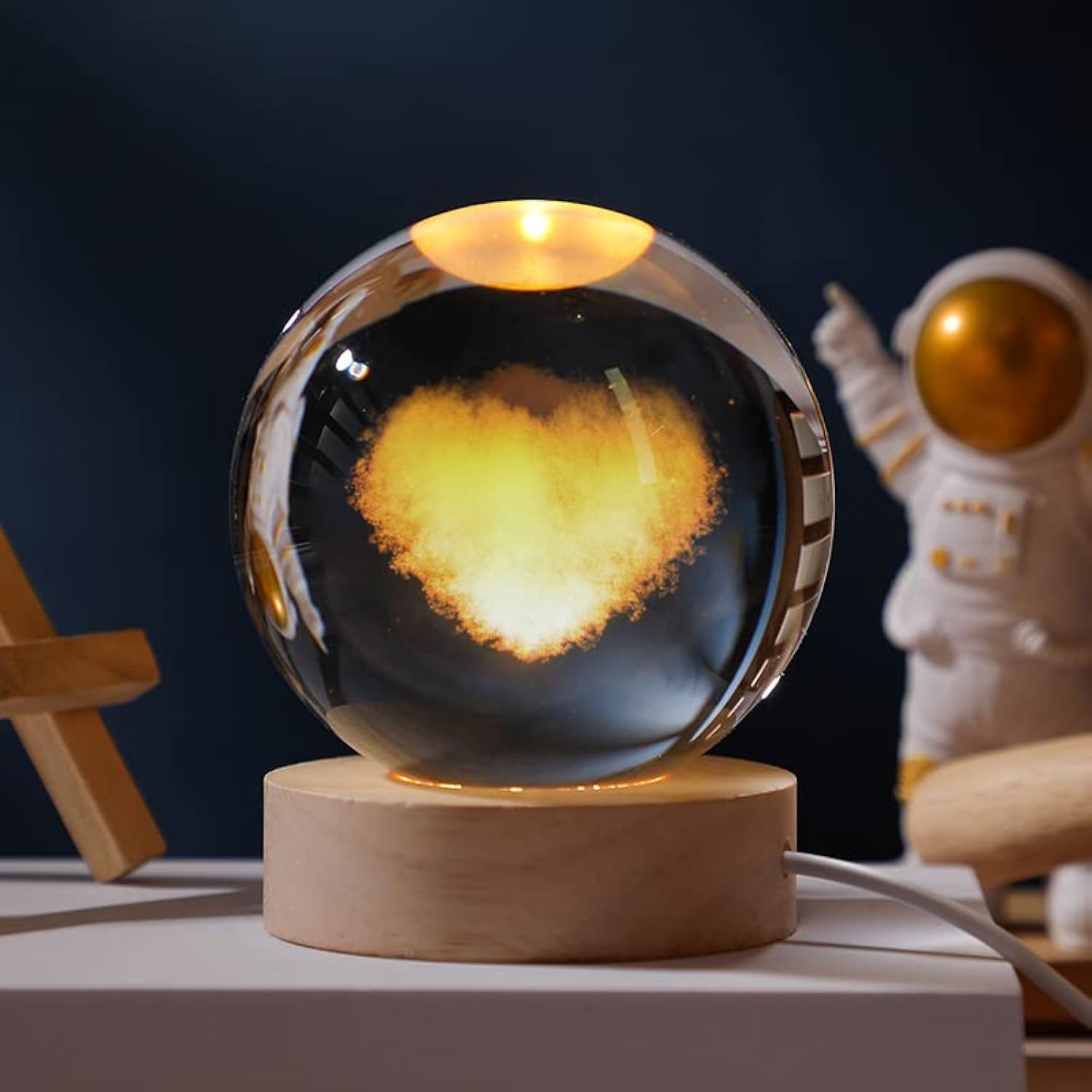 JANARARY 3D Galaxy Crystal Ball Night Light with Colorful LED Base, Remote, 6cm Heart-Shape Cloud Model, Ideal Gift for Kids