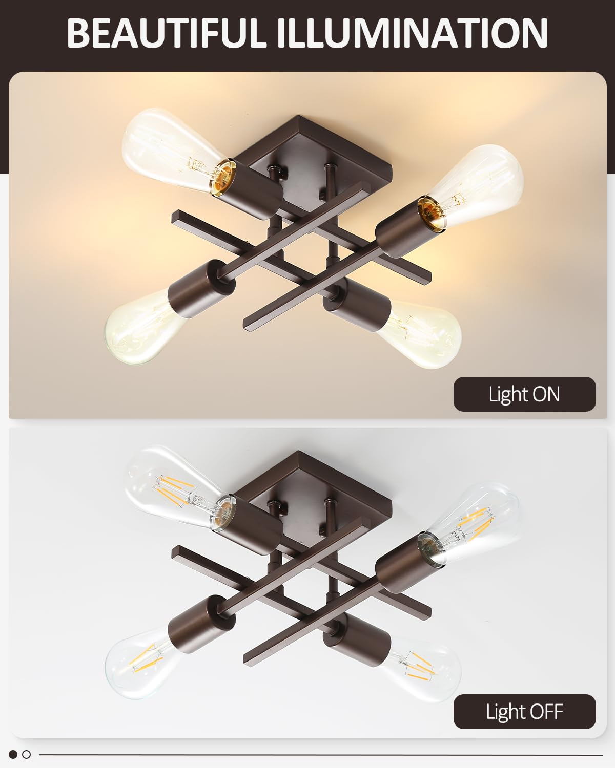 Eidonta 4-Light Semi Flush Mount Ceiling Light, Oil-Rubbed Bronze, Metal, 2 Pack