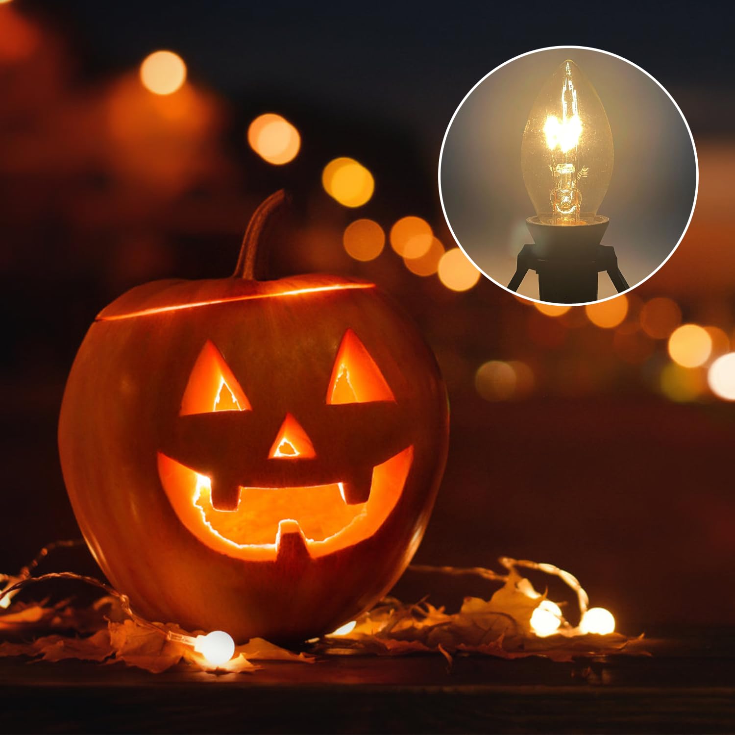 4 Pack Black Accessory Cord With 8Pcs C7 Bulbs (4 For Spare), 6 Feet Clip-In Lamp Cord With On/Off, Light Up Halloween Xmas Deco