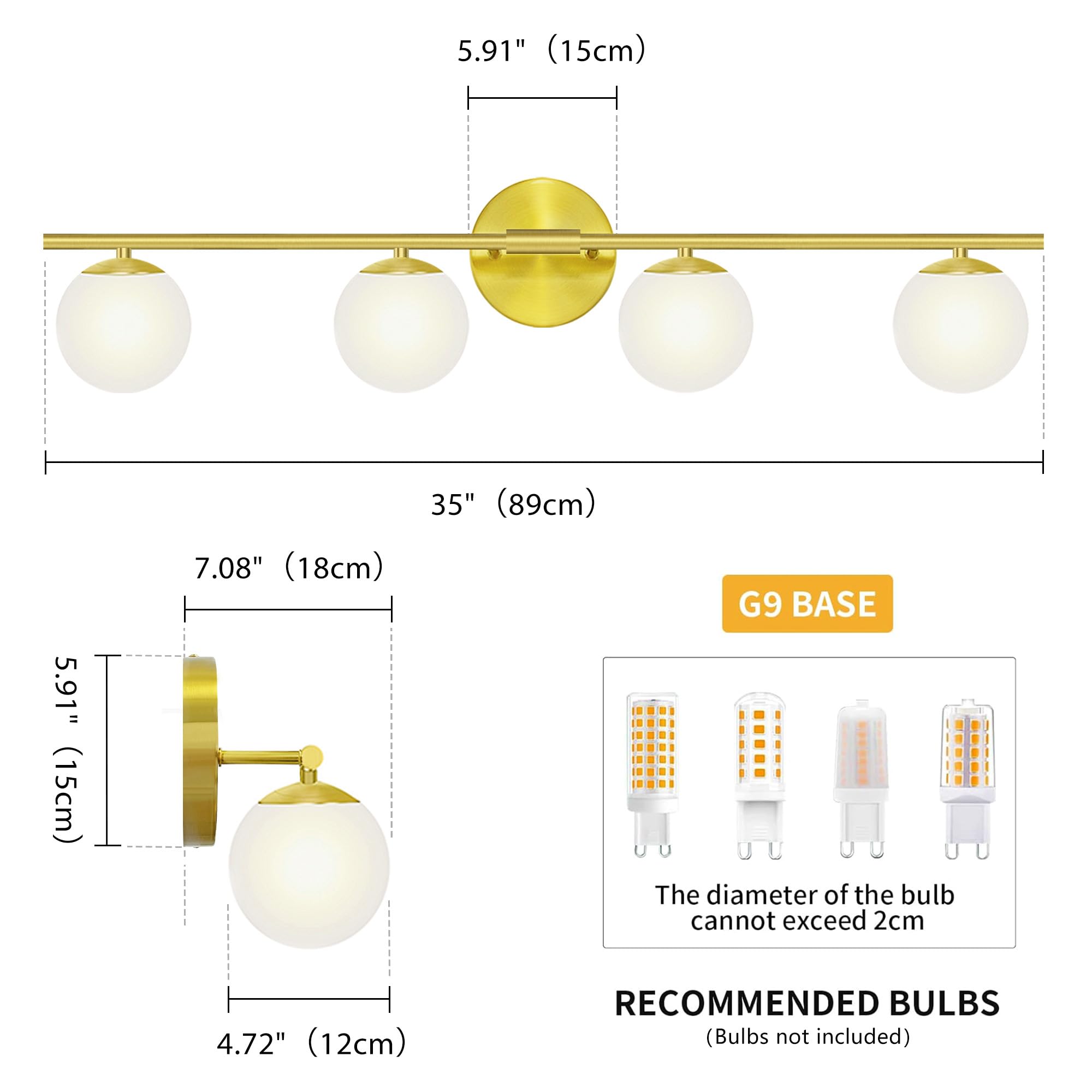 YHTlaeh Bathroom Vanity Light Fixture, Brushed Brass, Glass Shade, Modern Wall Sconce, Model 7710, Size 4T