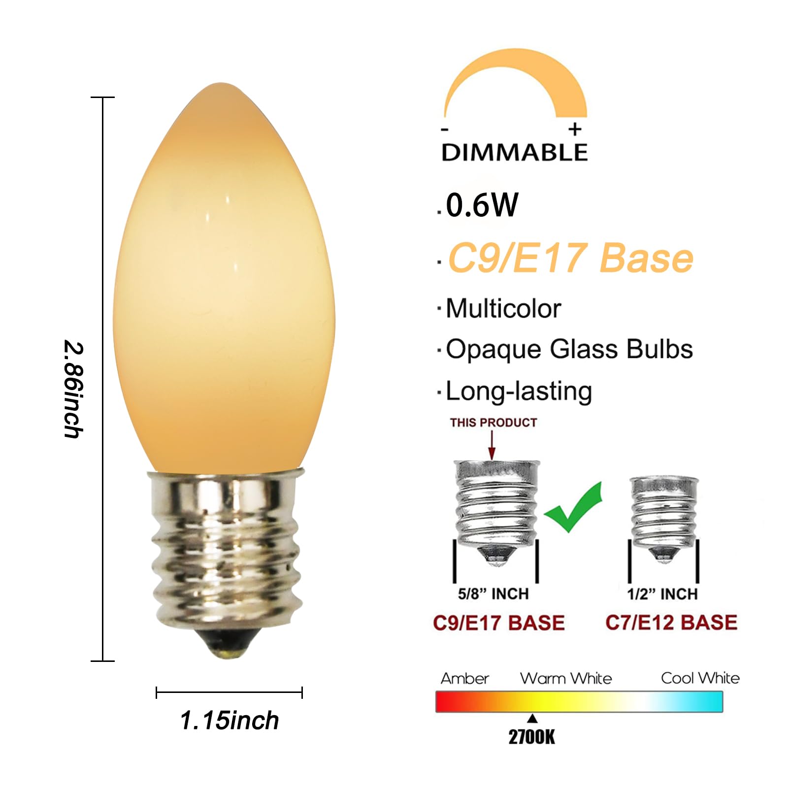 Goothy 25 Pack C9 Led White Christmas Light Bulbs, C9 Warm White Christmas String Lights Replacement Bulbs Ul Listed For Outdoor
