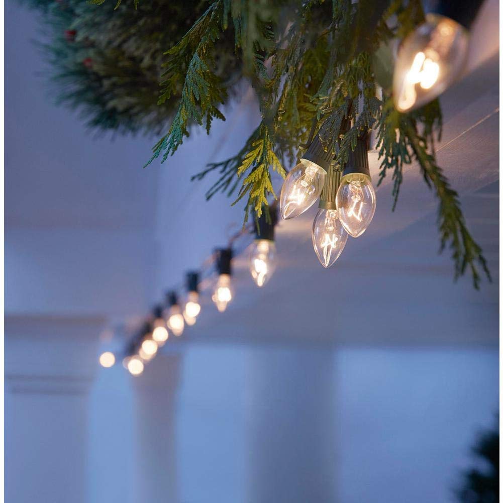 Romasaty C7 Outdoor String Light Bulbs, Clear Glass Replacement Bulbs, 25 Count, 5 Watt