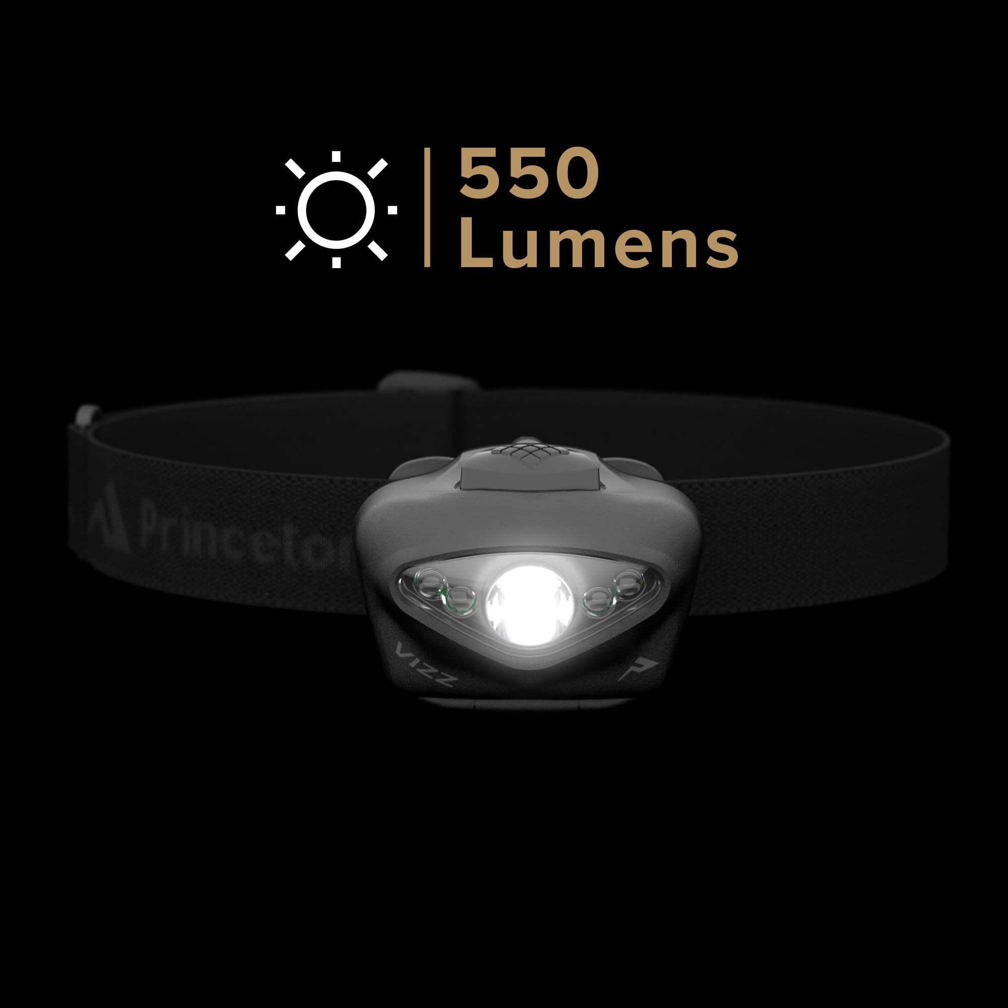 Princeton Tec Vizz Headlamp 550 Lumen Dimmable LED, IPX7 Waterproof, One Size, Black, Model VIZZ-TAC-BK