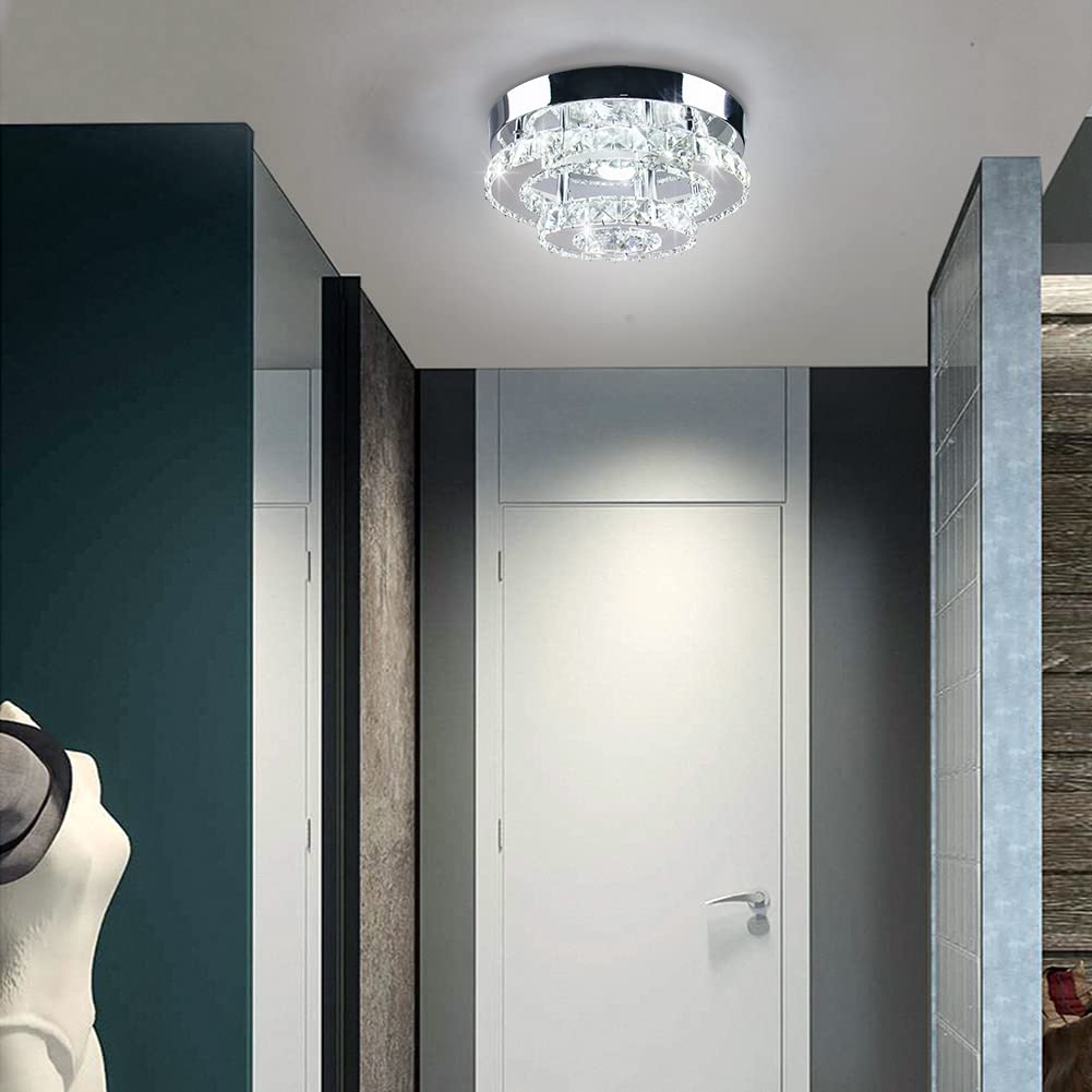 Cainjiazh Mini Chandelier LED Ceiling Light - 2 Layers, Stainless Steel, Cool White, Modern Design for Hallway, Kitchen, Bathroom