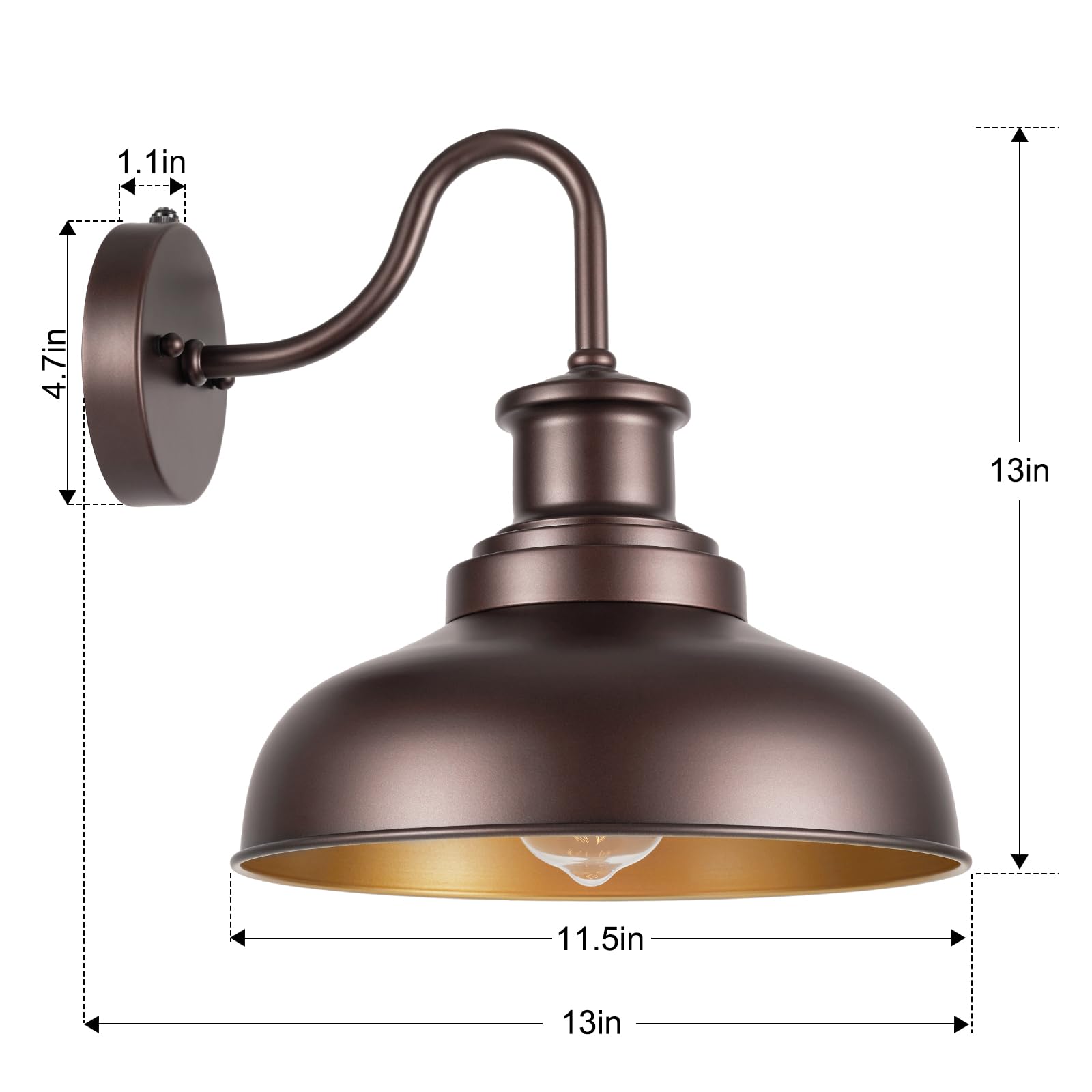 Diyel Outdoor Gooseneck Barn Light Wall Sconce Iron Vintage 11in DDRZ007 ORB, Dusk to Dawn, Black, Farmhouse Exterior Lighting